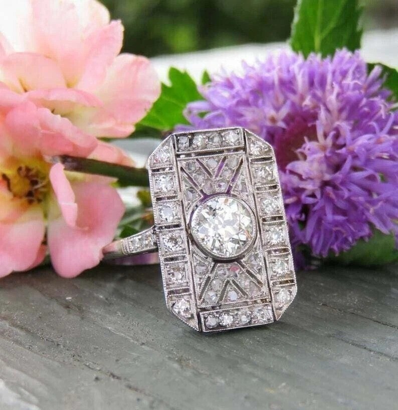 3Ct Vintage Art Deco Style Lab Created Diamond Engagement 14K White Gold FN Ring