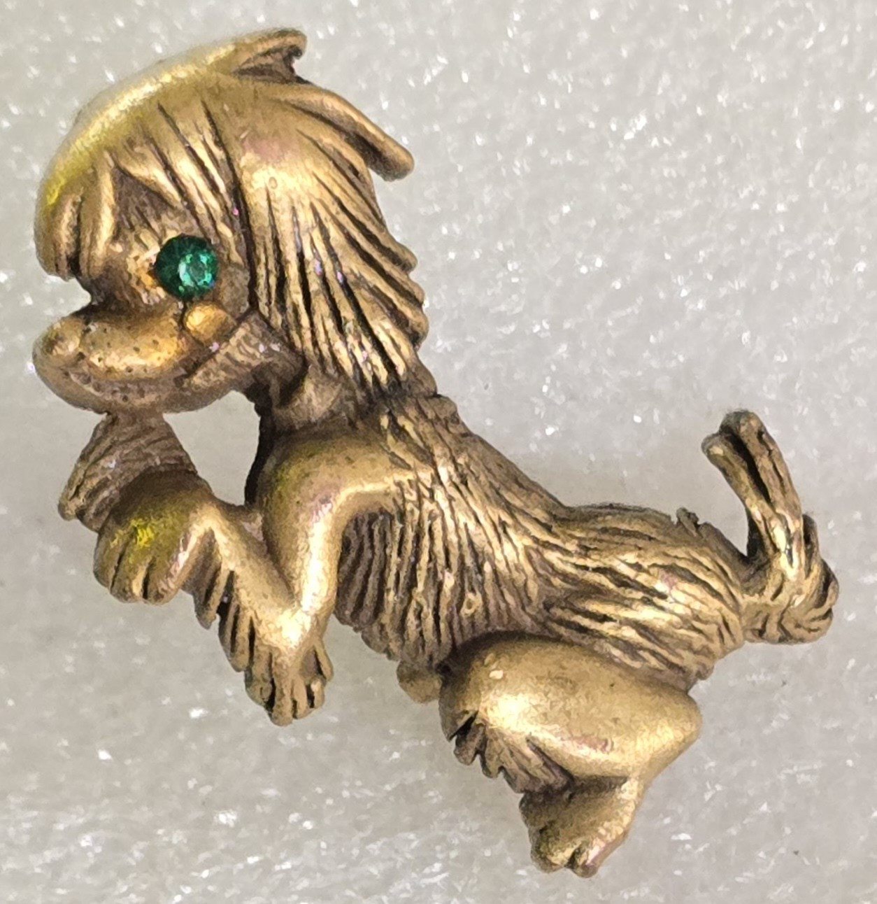 Vintage Green Rhinestone Eye Figural Begging Sitting Dog Canine Brooch