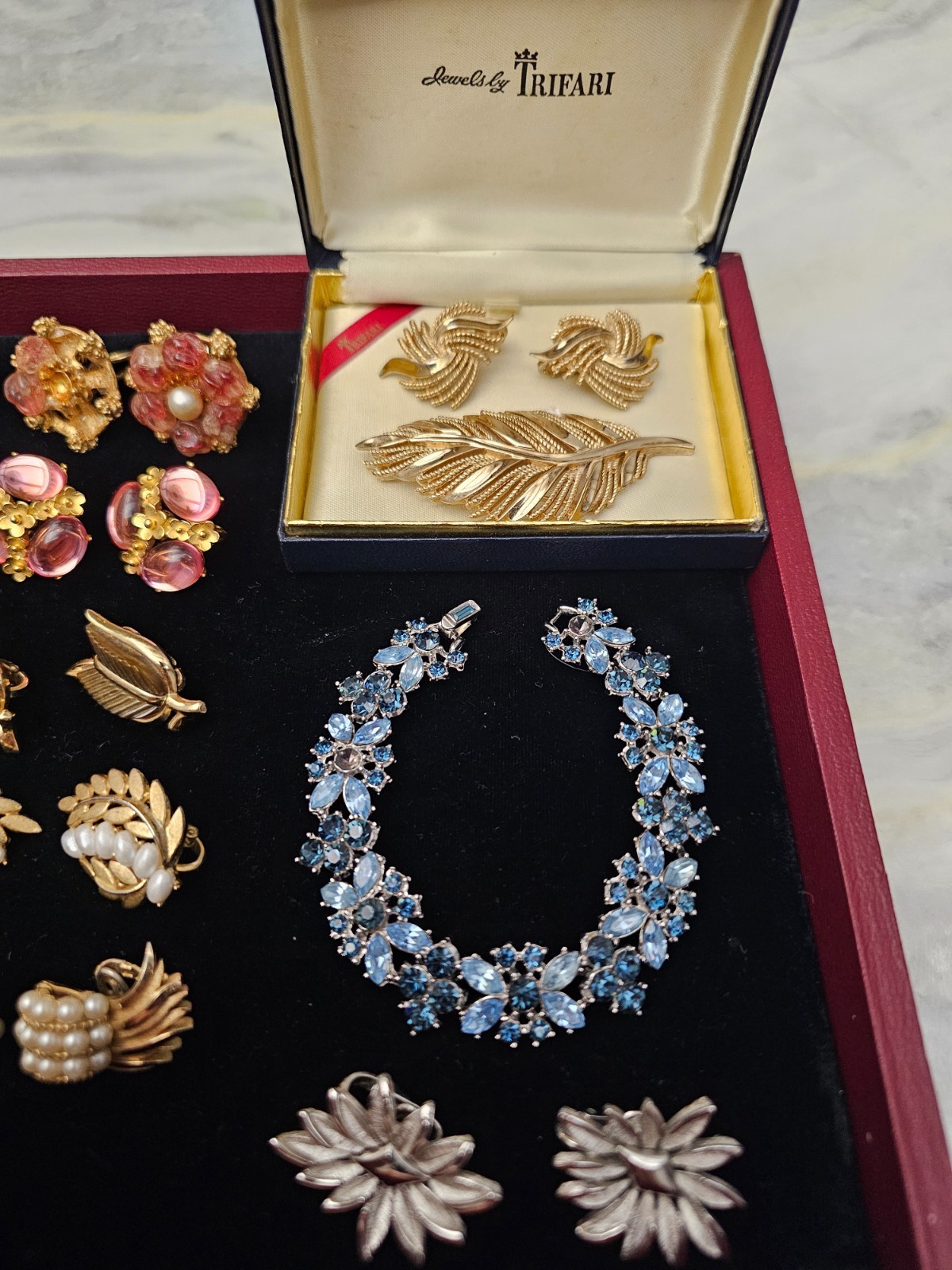 Vintage Trifari Gold & Silver Tone Lot of 22 Earrings Bracelet Pins Necklaces