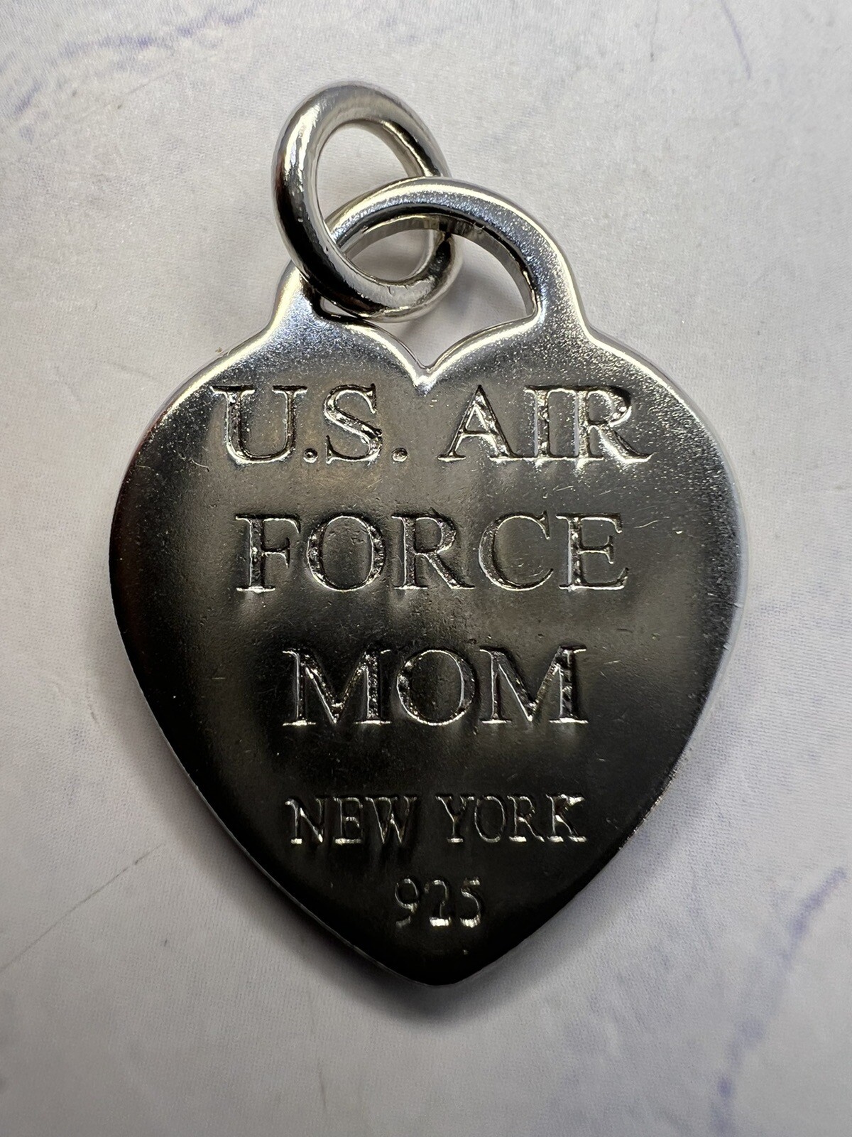 Vintage New York 925 Sterling Silver “US Air Force Mom” Heart Dog Tag Charm