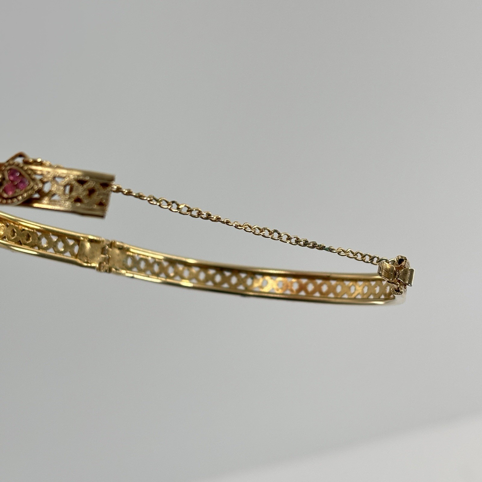 Vintage Florenza Bracelet Bangle Goldtone Filigree Safety Chain Faux Opal