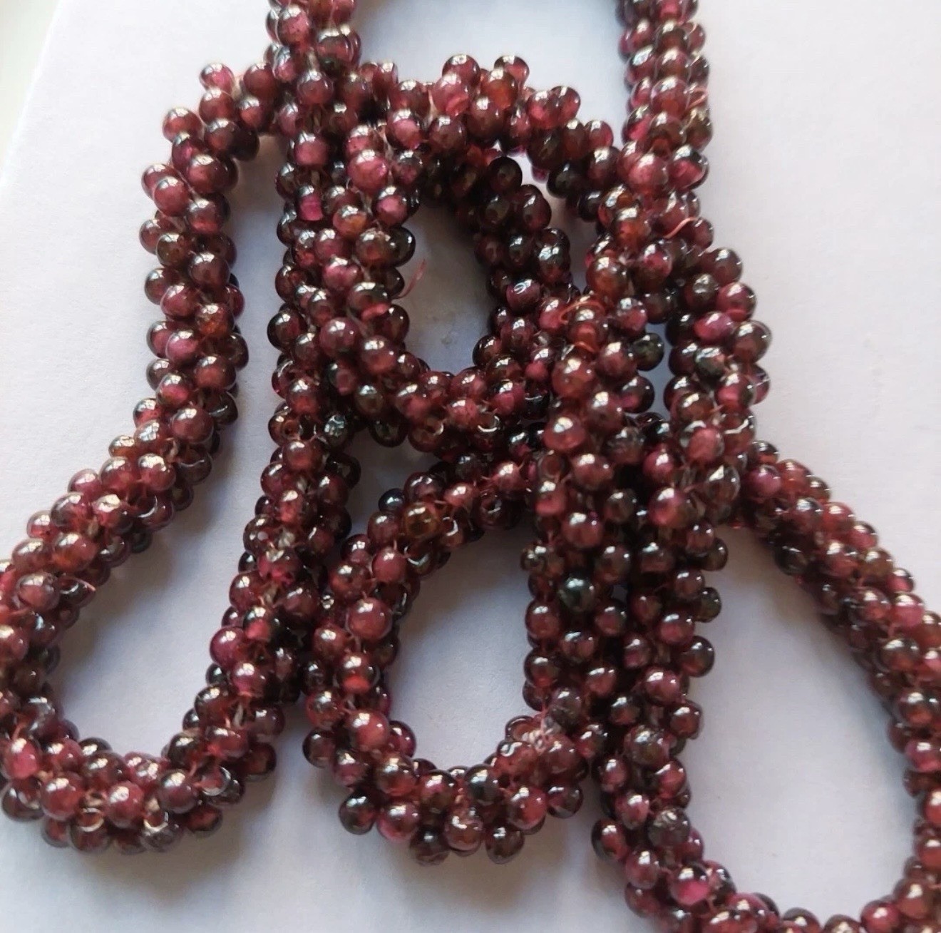 Vintage 23″ Woven Natural Garnet Seed Bead Rope Necklace 107g