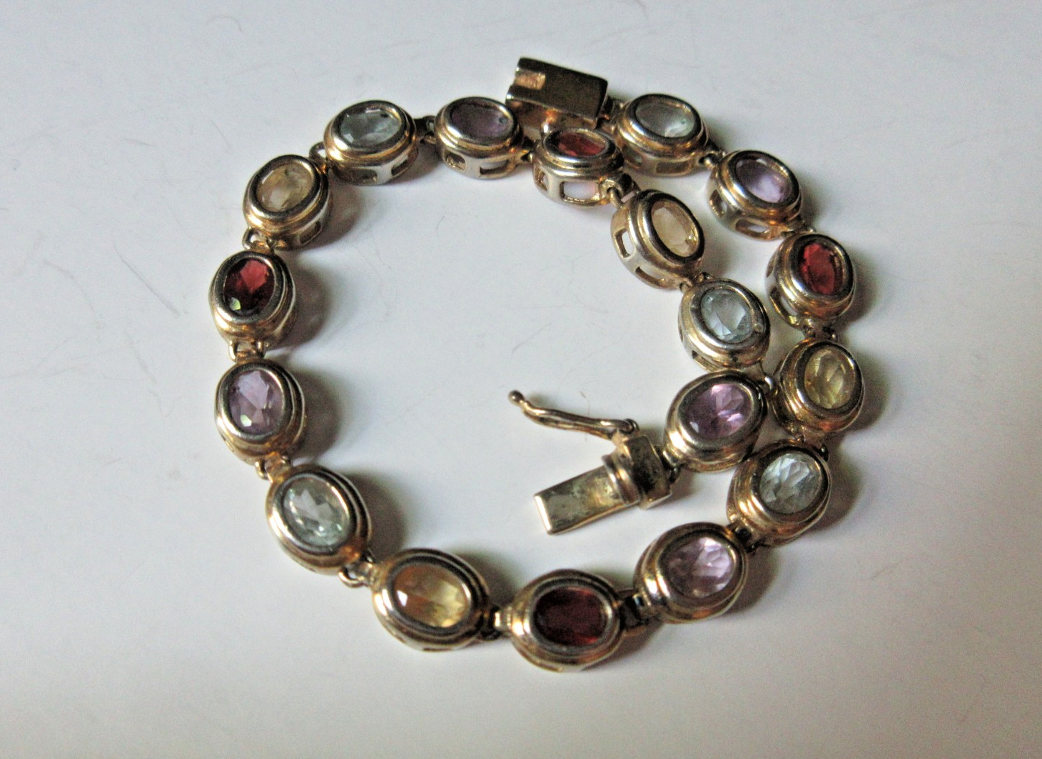 1990’s ~ FMC 925 ~ Multicolor Gemstone Tennis Bracelet Sterling Tutti Fruitti