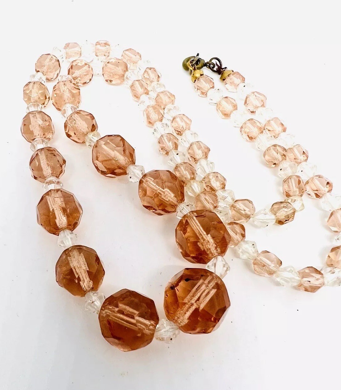 Art Deco Faceted Pink & Clear Glass Beaded Necklace 21 Inches Vintage Jewelry