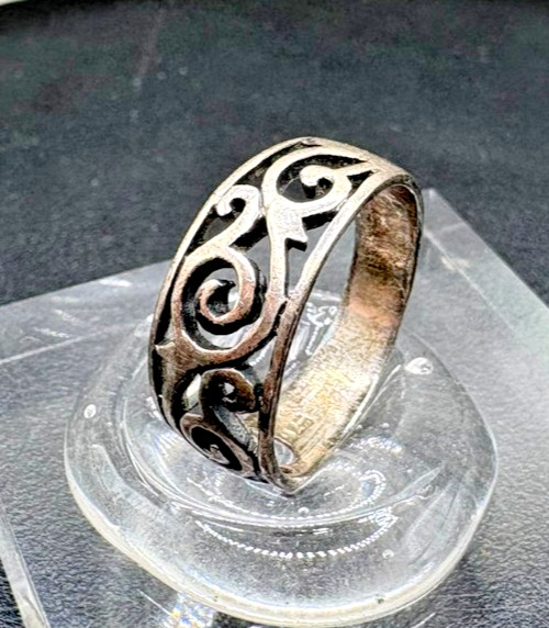925 Sterling Silver Openwork Scroll Filigree Band Ring Size 5.5-6 Vintage 2.6g