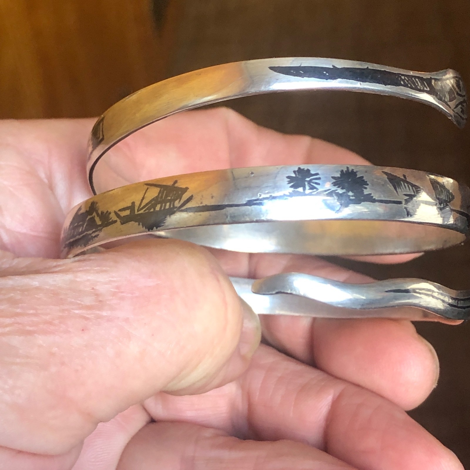 Art Deco Sterling Niello Snake Cuff / Bracelet Egyptian Revival 1930 42 Gram