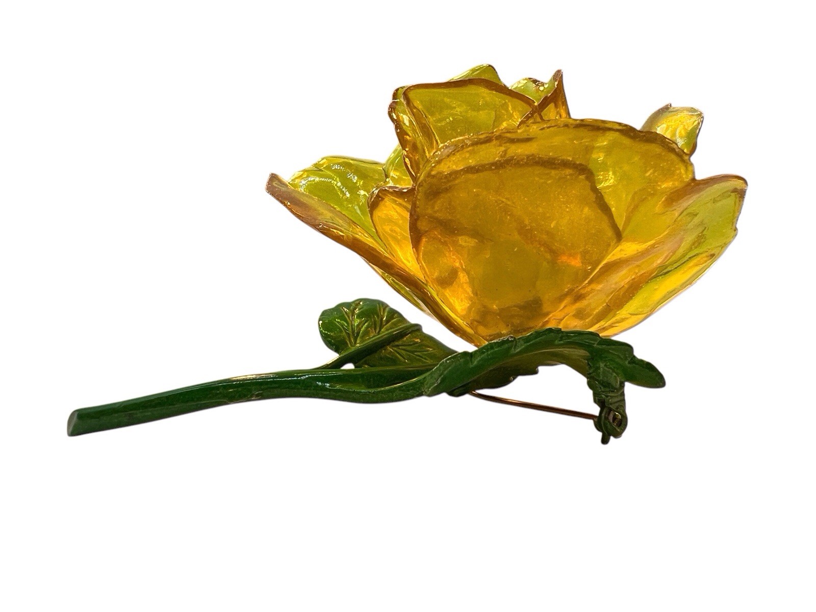 Huge Yellow Flower Brooch Cellulose Acetate Rose Enamel Spring Summer Fab! WB