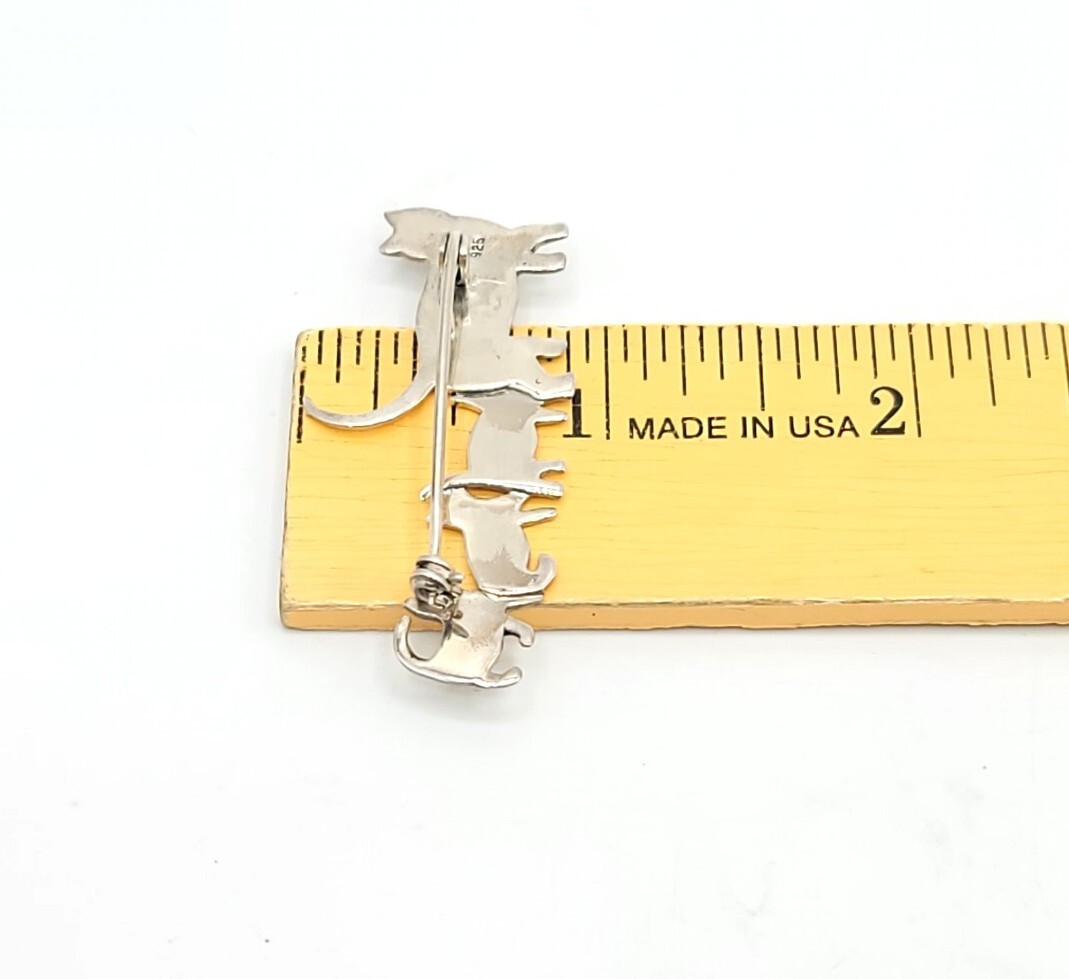 Vtg Brooch Pin Cat Mom Kittens Designer Signed Sterling Silver 925 Jewelry
