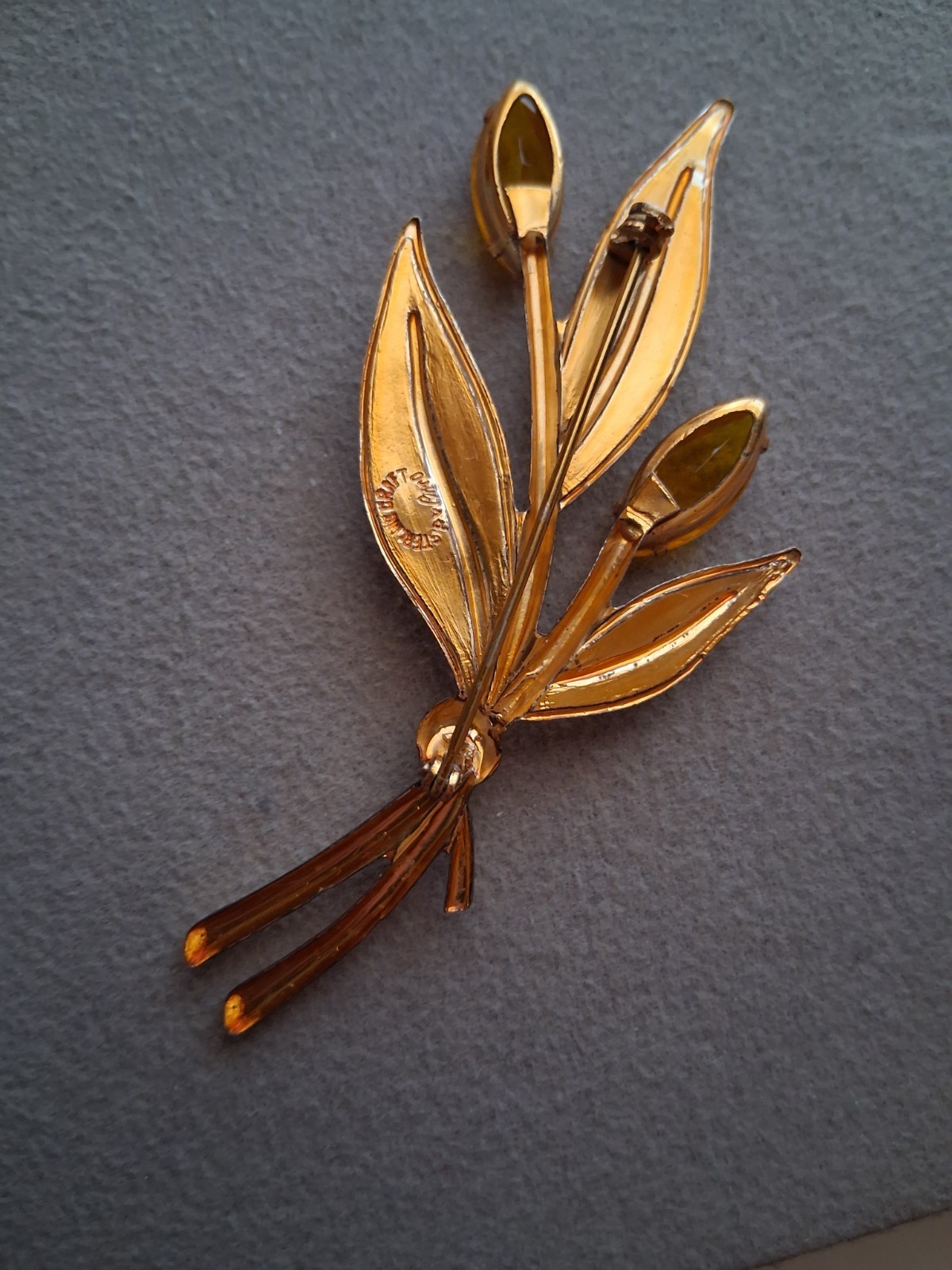 Sterling Craft Coro gold over silver. Tulip brooch w/yellow stones