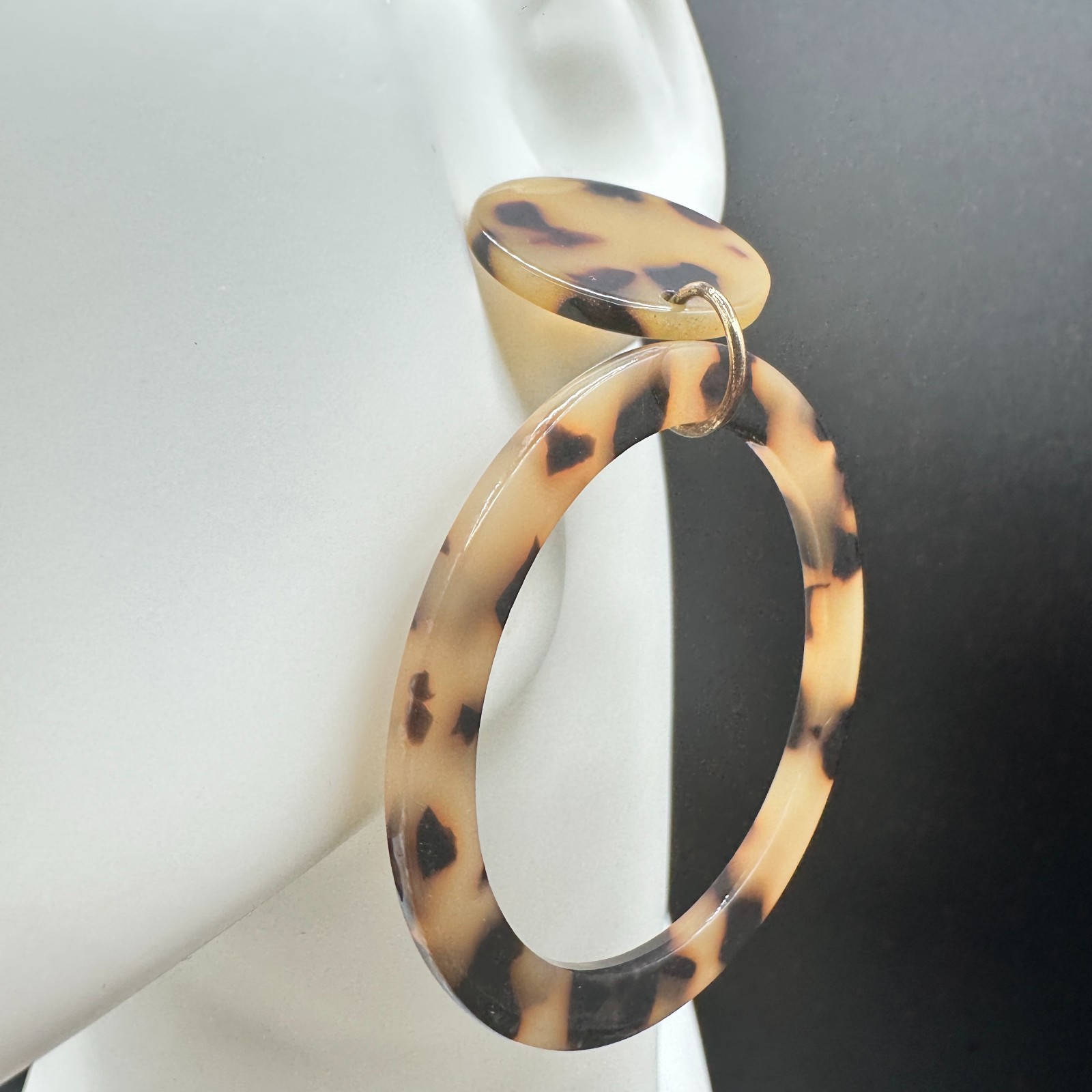 Vintage Tortoiseshell Drop Dangle Earrings Plastic Resin Acrylic Statement Brown
