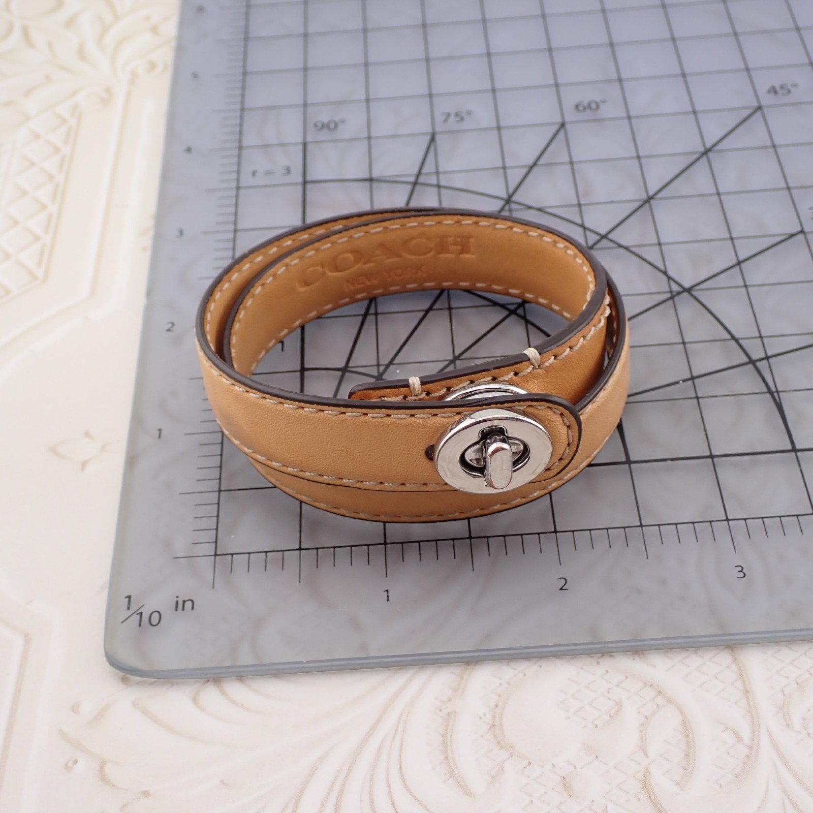 1990’s Coach Tan Leather Turnlock Double Wrap Bracelet