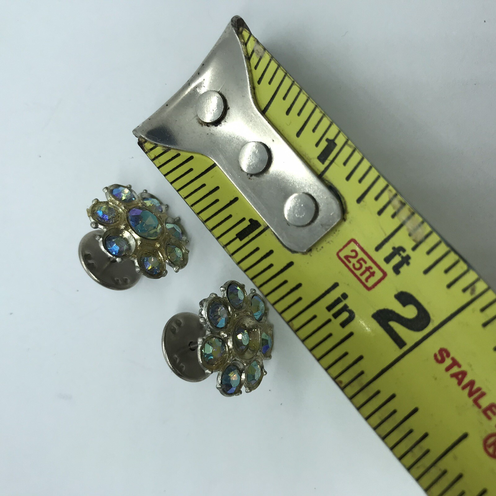 Vintage Scatter Pins Pot Metal Rhinestone set of 2 flower shape aurora borealis