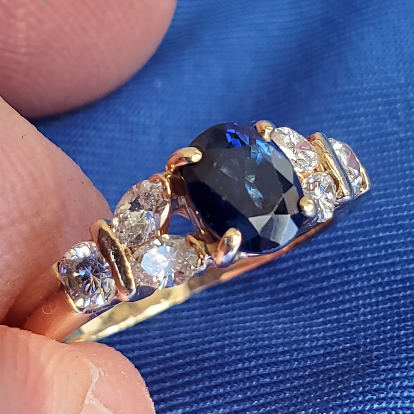 Original EARTH MINED SAPPHIRE DIAMOND Deco Engagement Ring 14K GOLD Solitaire