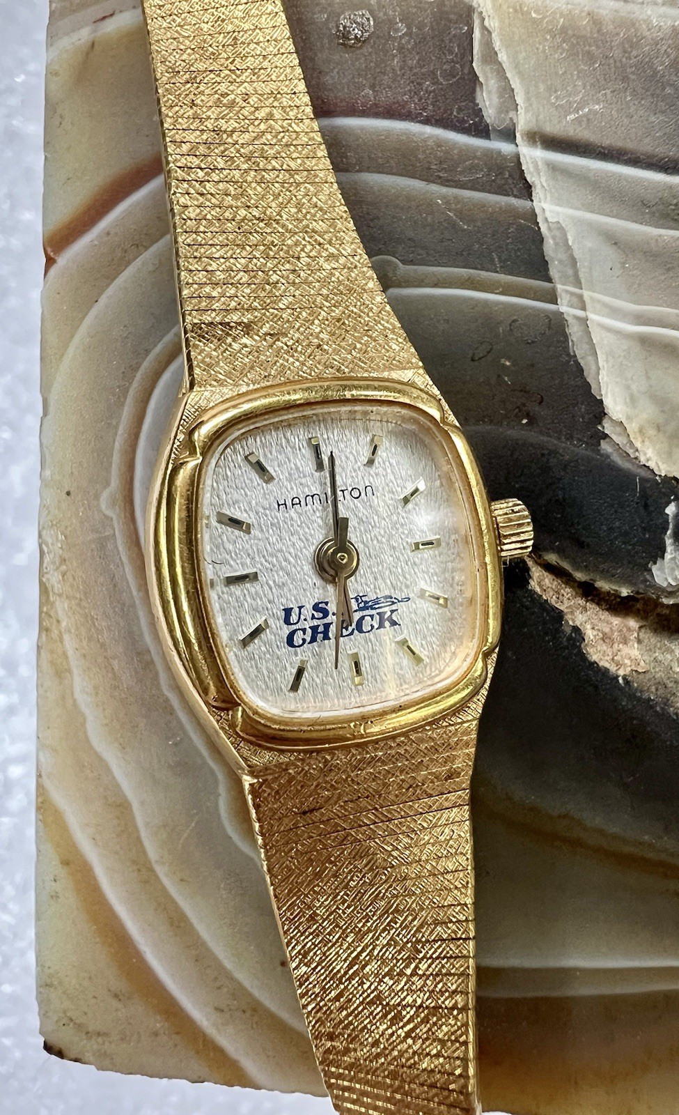 Vintage Hamilton Ladies Gold tone Wristwatch Custom Dial US CHECK Logo On Face