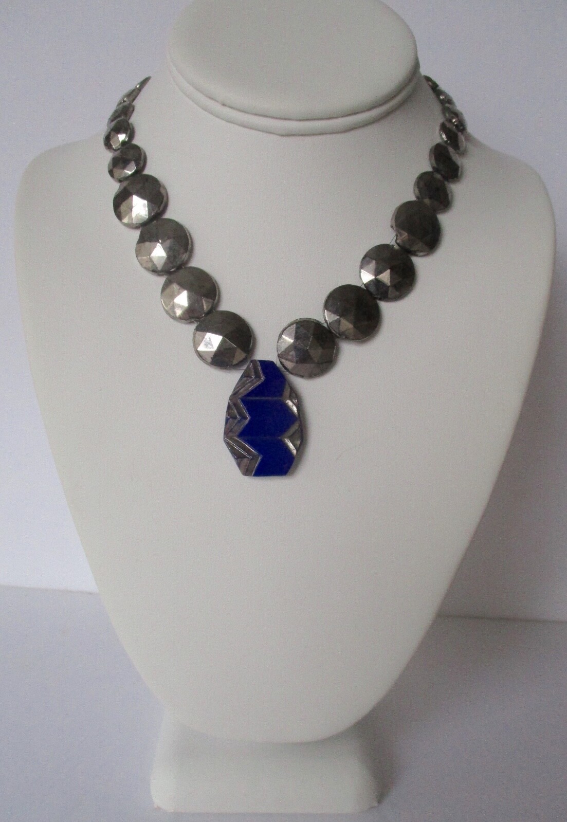 Vintage Art-Deco Glass Choker/ Glass Lapis Lazuli & Faceted Glass Silver Beads