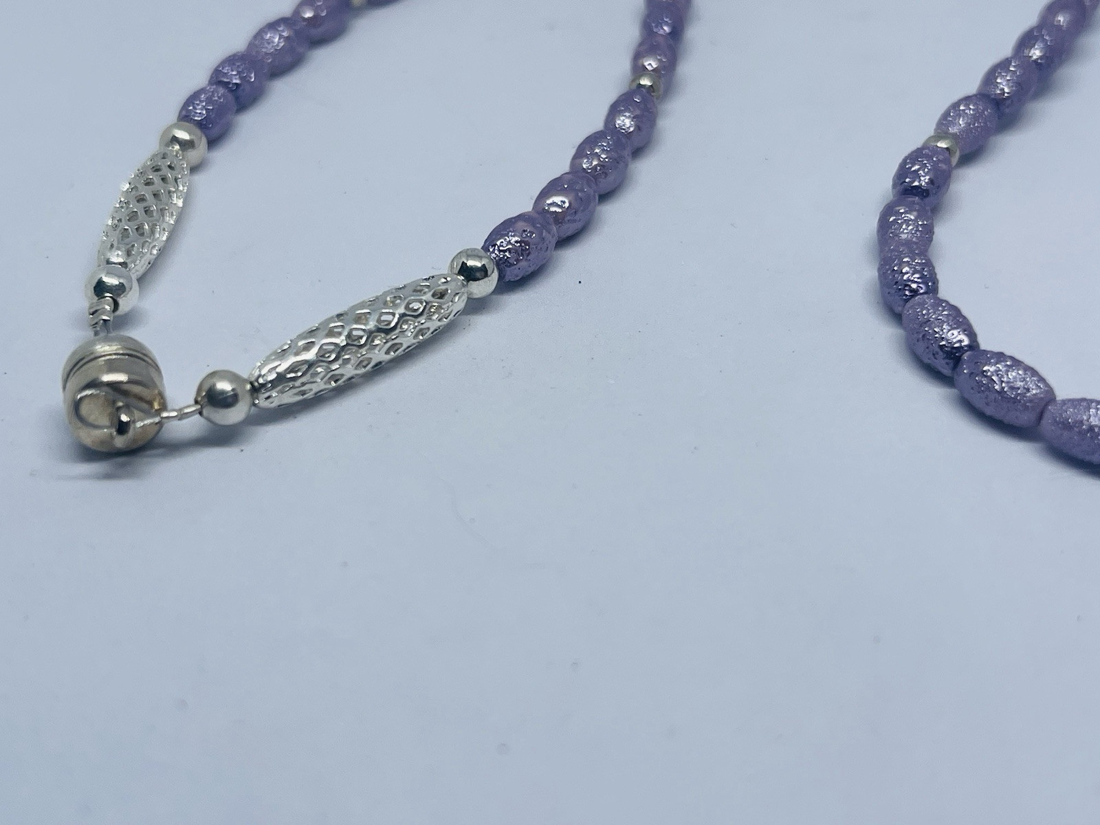 Fab 1950s Lavender Freshwater Pearls Necklace Orate Magnetic Clasp Japan VTG