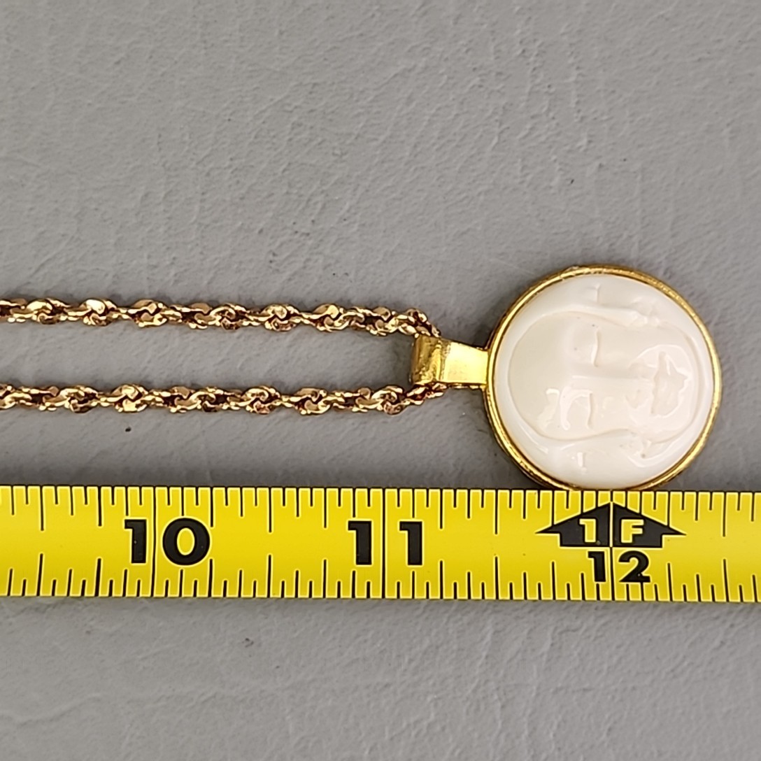 Vintage Triple Moon Face Pendant Necklace Crisscross Gold Tone Chain 22″