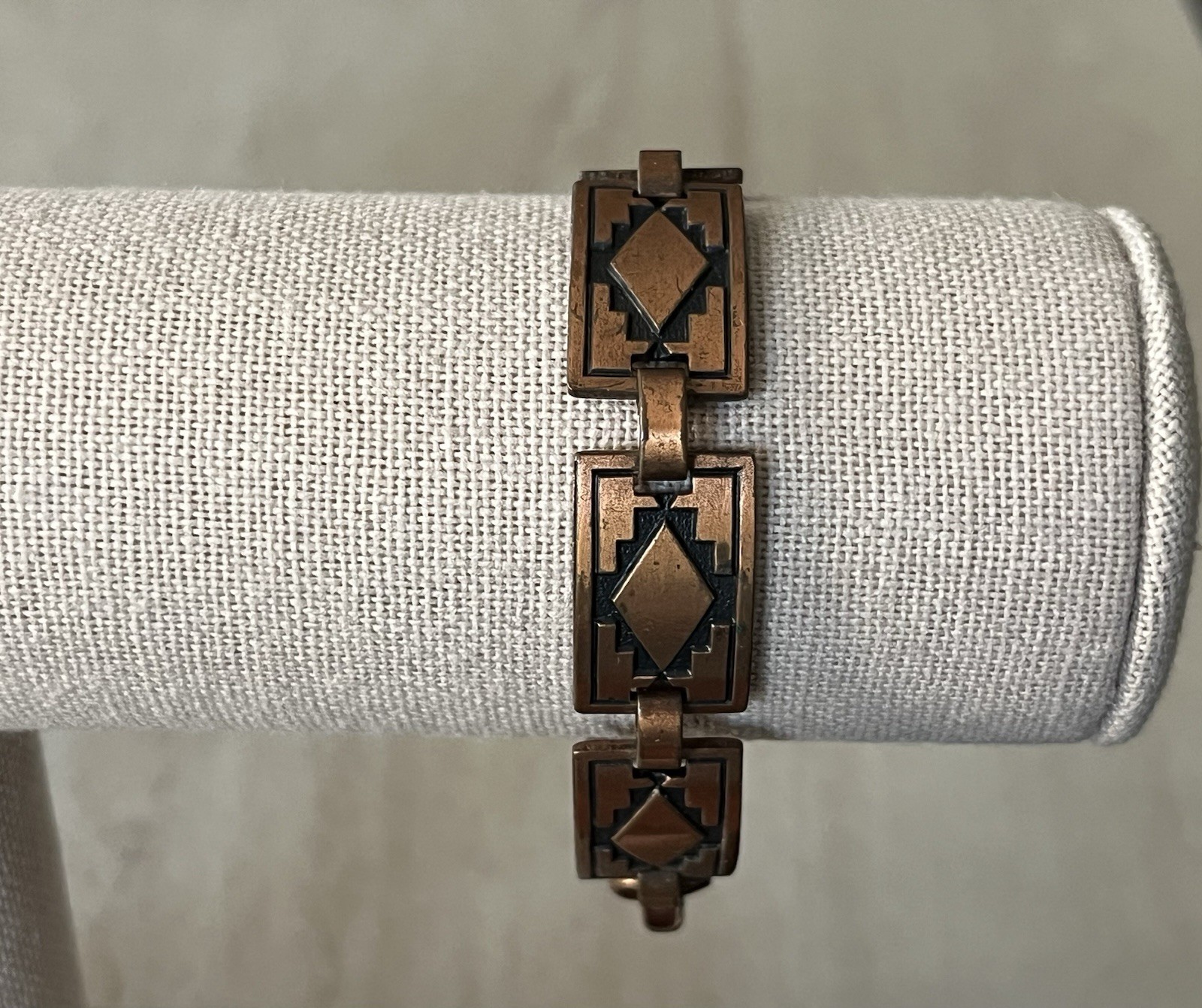 VTG Southwestern Style Rectangular Copper 6 1/4” Panel Link Bracelet Geometric