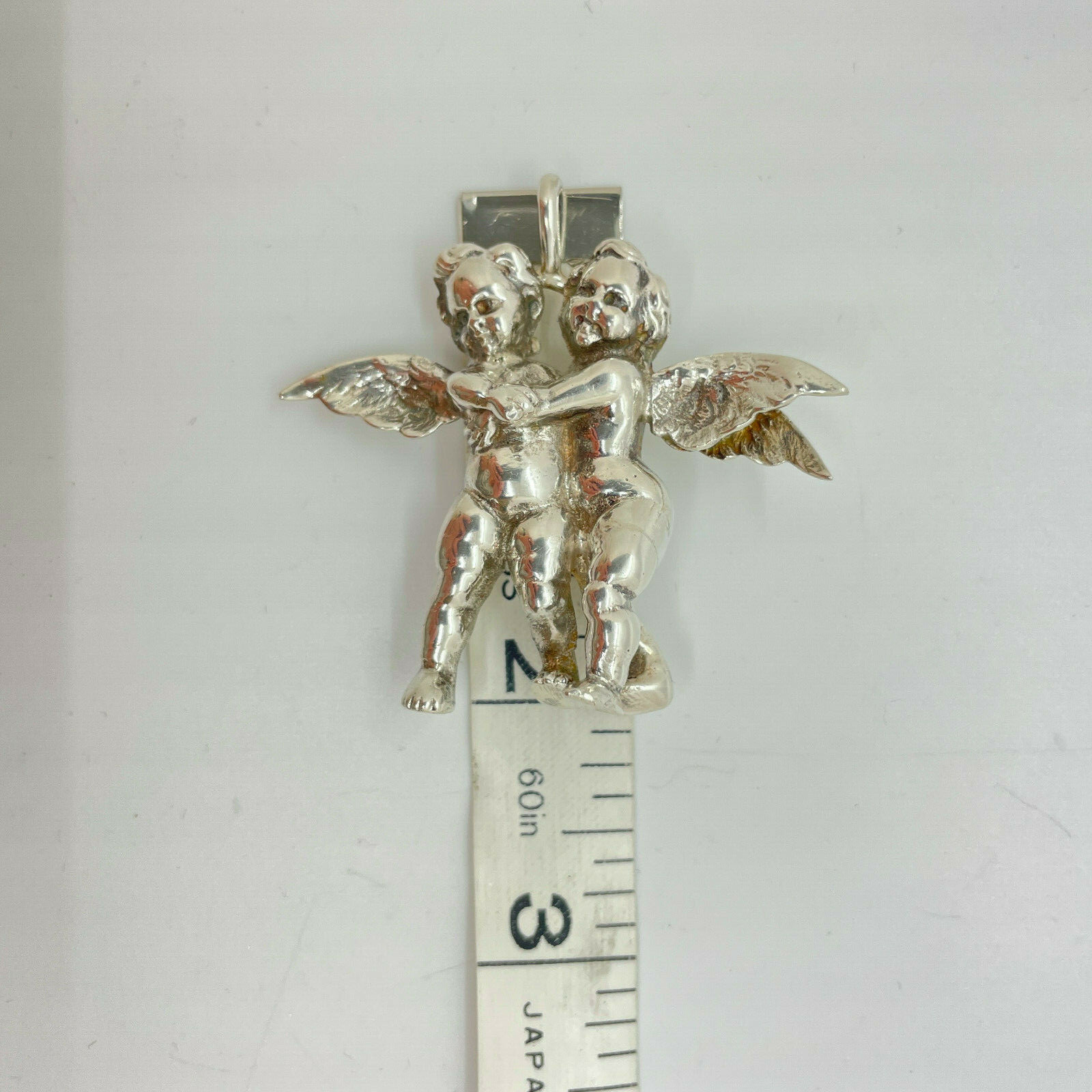 Vintage Fratelli Peruzzi Silver Two Angels Embracing Cherubs Brooch Pendant