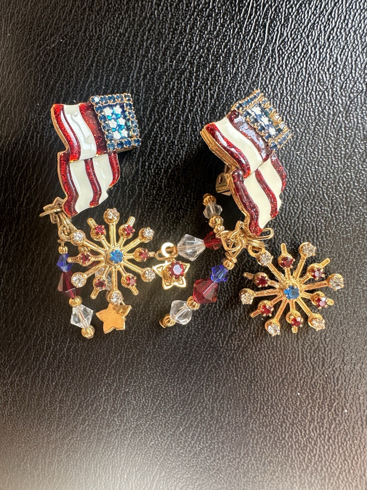 Lunch at the Ritz Earrings American Flag Signed Clip
