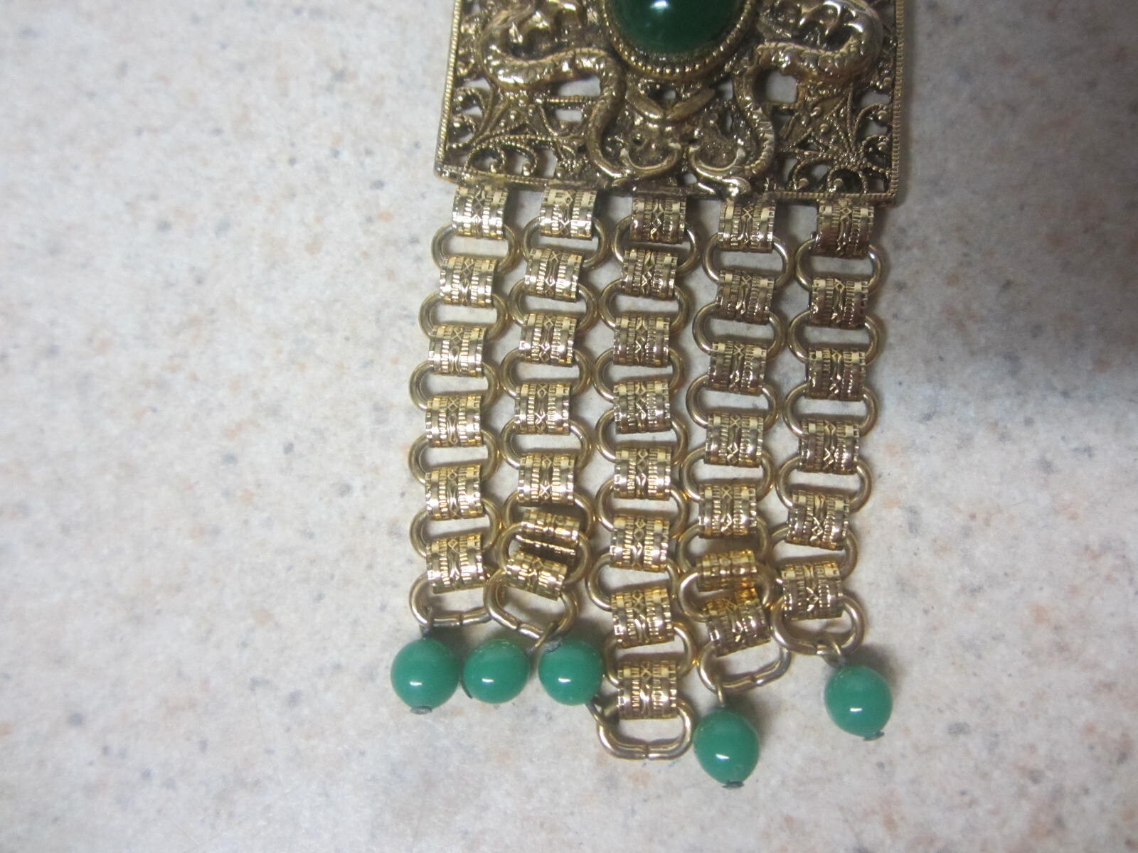 VINTAGE EDLEE DRAGON LAVALIER NECKLACE WITH DANGLES GOLD TONE