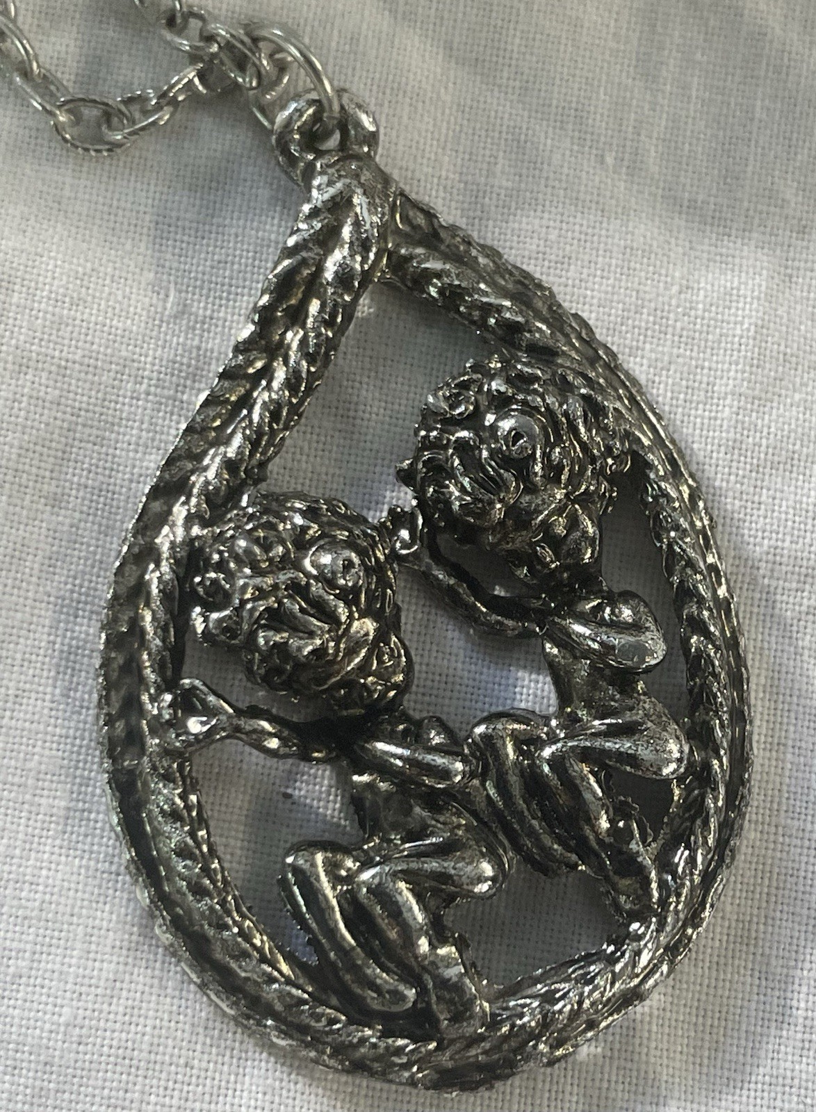 Vintage Cyvra Pixie/Sprite Silver Tone Pendant On A 24” Chain