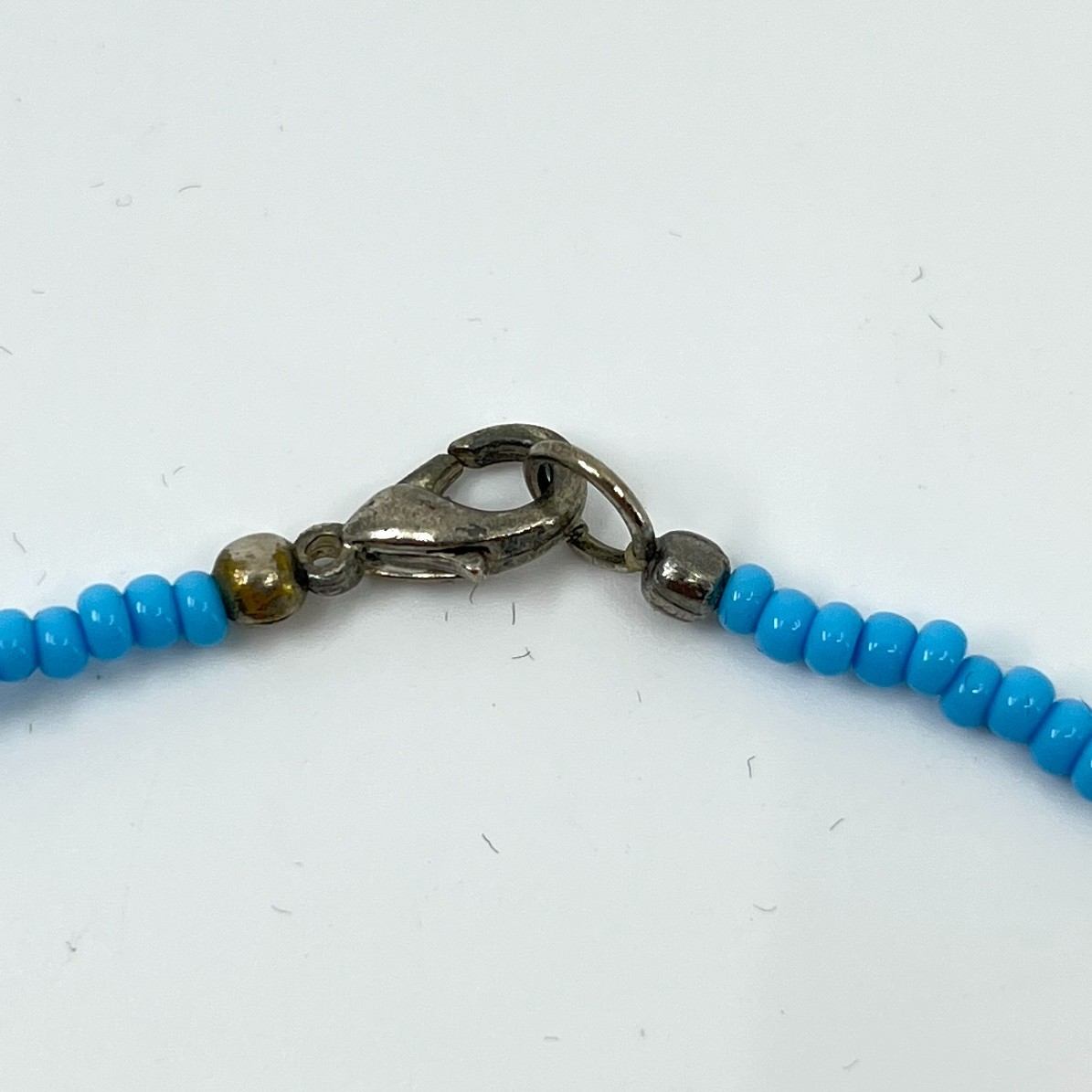 Vintage Style Blue Seed Bead & Earth Tone Accent Necklace Boho Summer Jewelry