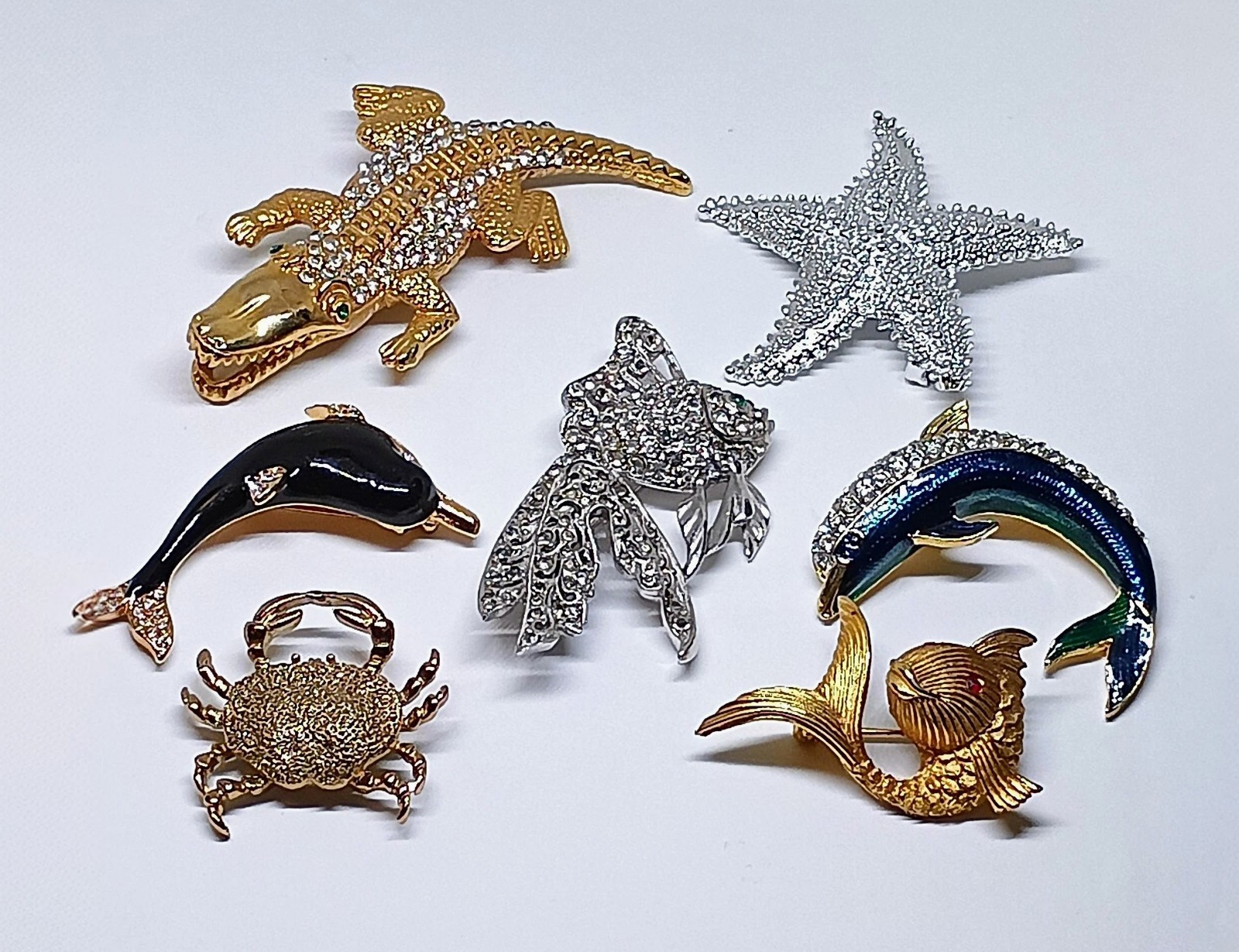 Vintage Lot 7 Sea Shore Brooch Pins Crystal Pave Rhinestone Kenneth J Lane LG