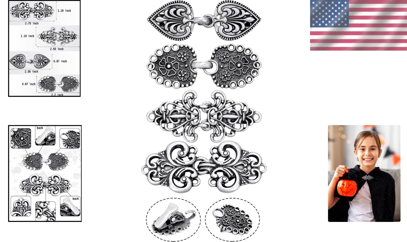 Elegant Vintage Sweater Clip Set – 4 Retro Shawl Collar Fasteners in Zinc Alloy