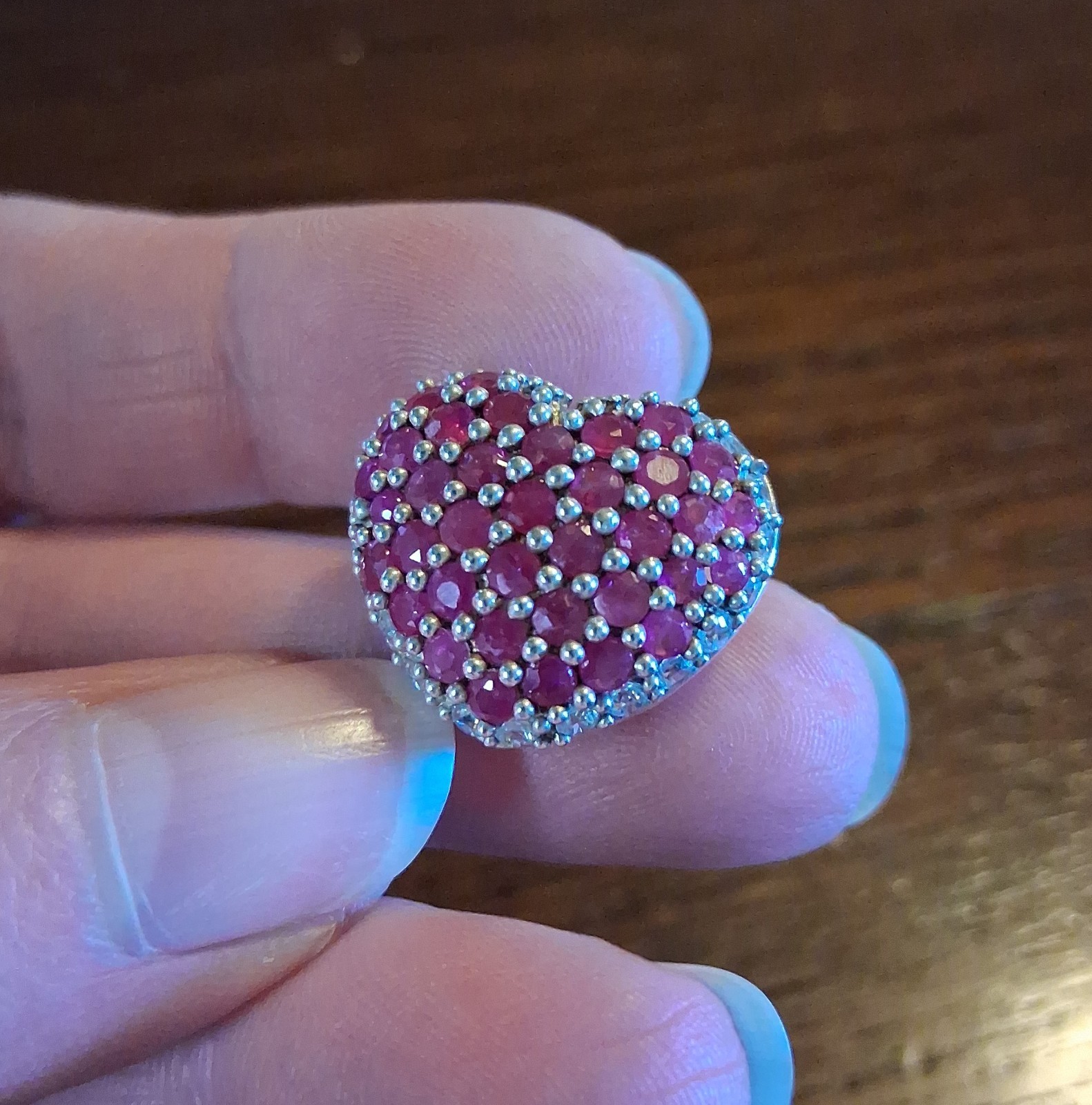 Vintage 1990s Sterling Pave Ruby Heart Slide Pendant Avon See Pics/Description