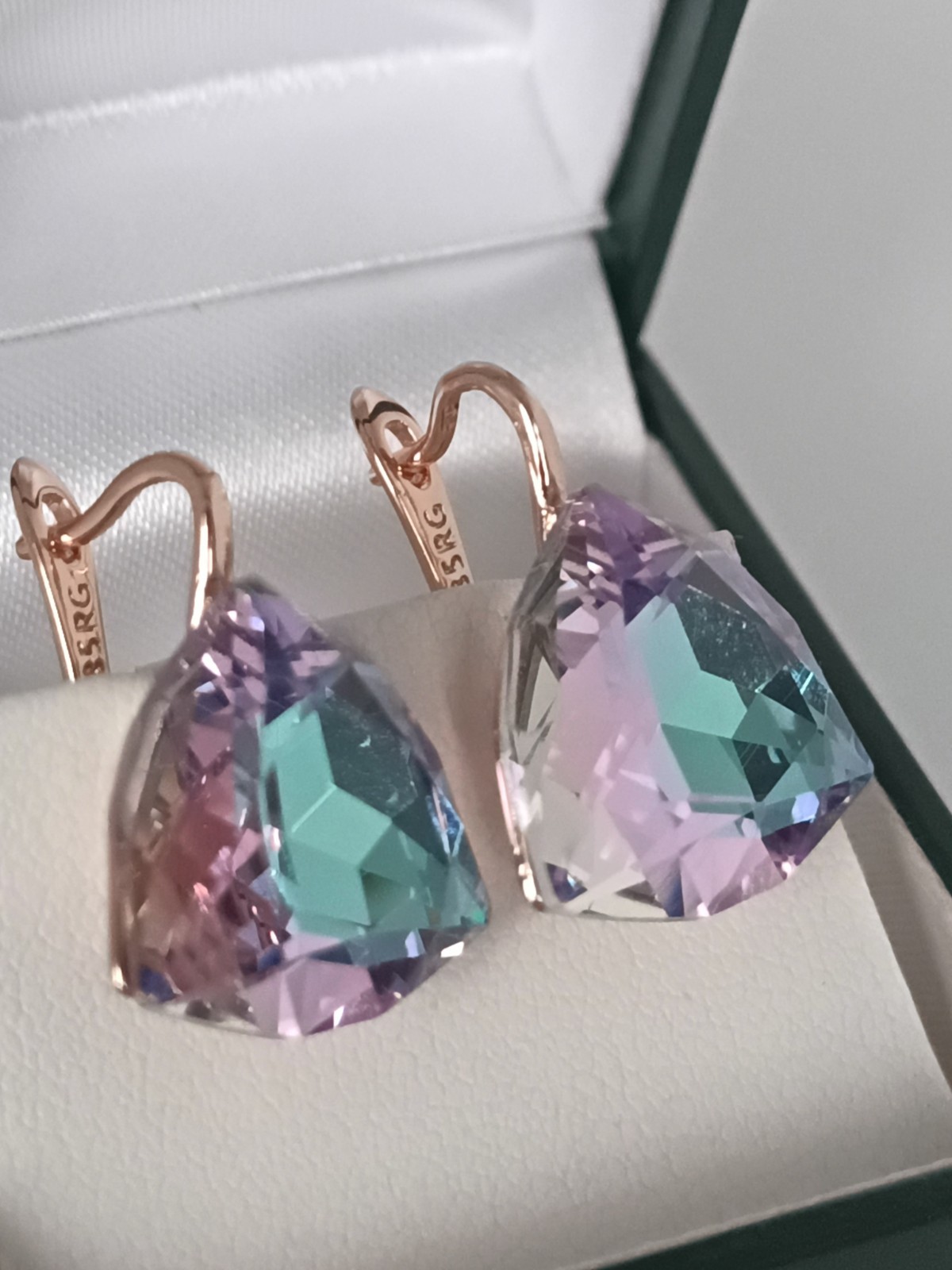 Vintage 1990-s 14 Ct Rolled Gold Large Topaz Zircons Earrings-Hallmarked 585 RG