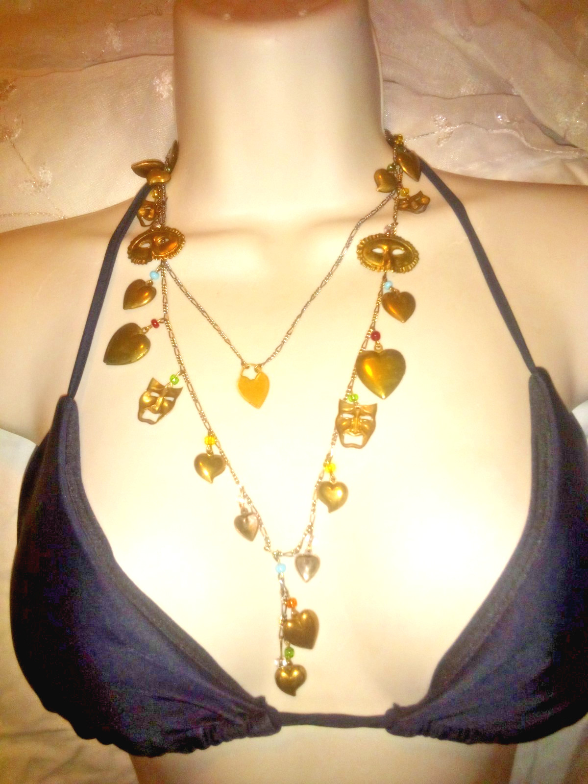 Vintage PIDDiDLY LINKS CHARM Necklace Theater Drama REAL HEART LOCKETS Kingston