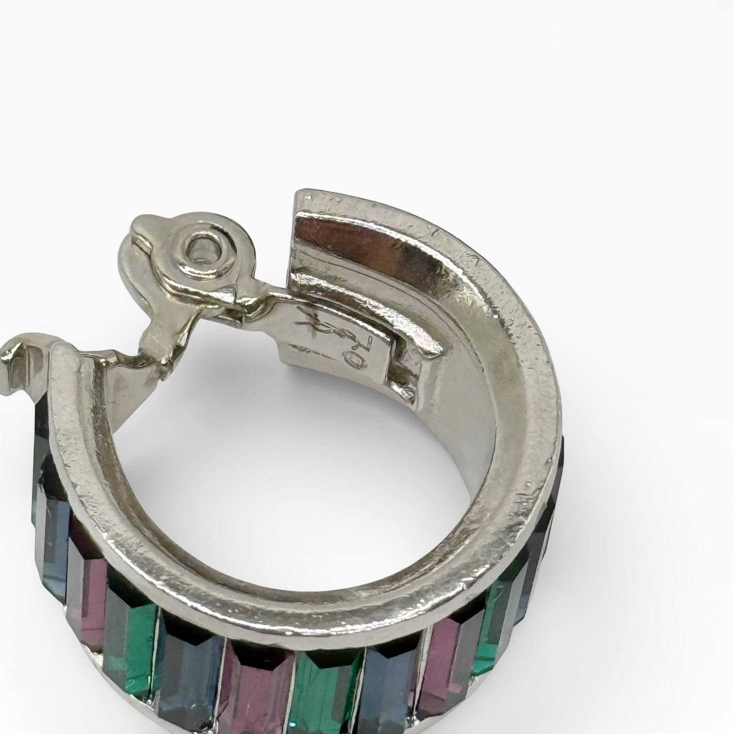 Vintage Yves Saint Laurent Crystal Hoop Clip Earrings France 1980s