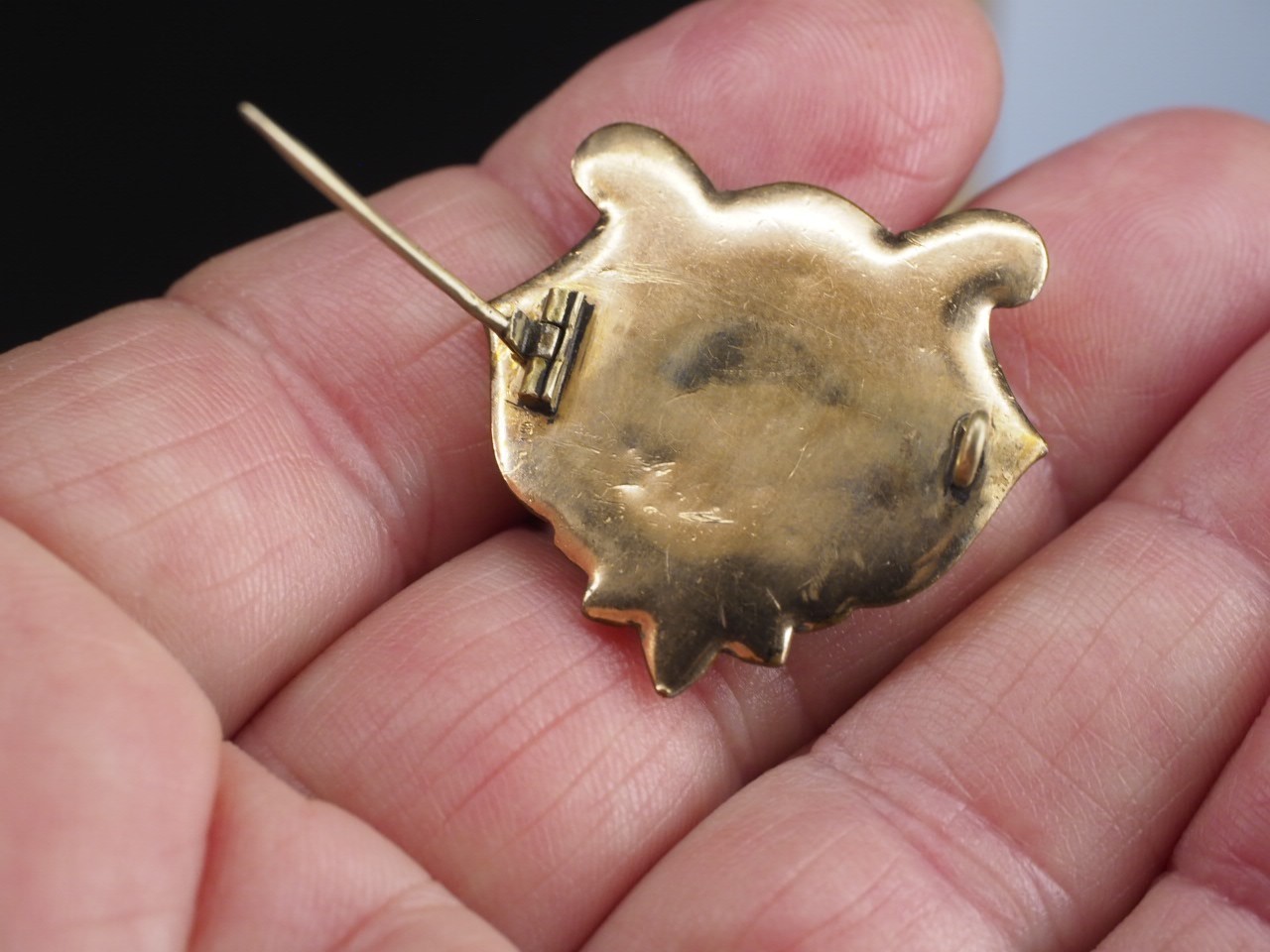 Antique gold brooch blue opaline glass hollow pin tube hinge C-clasp jewelry