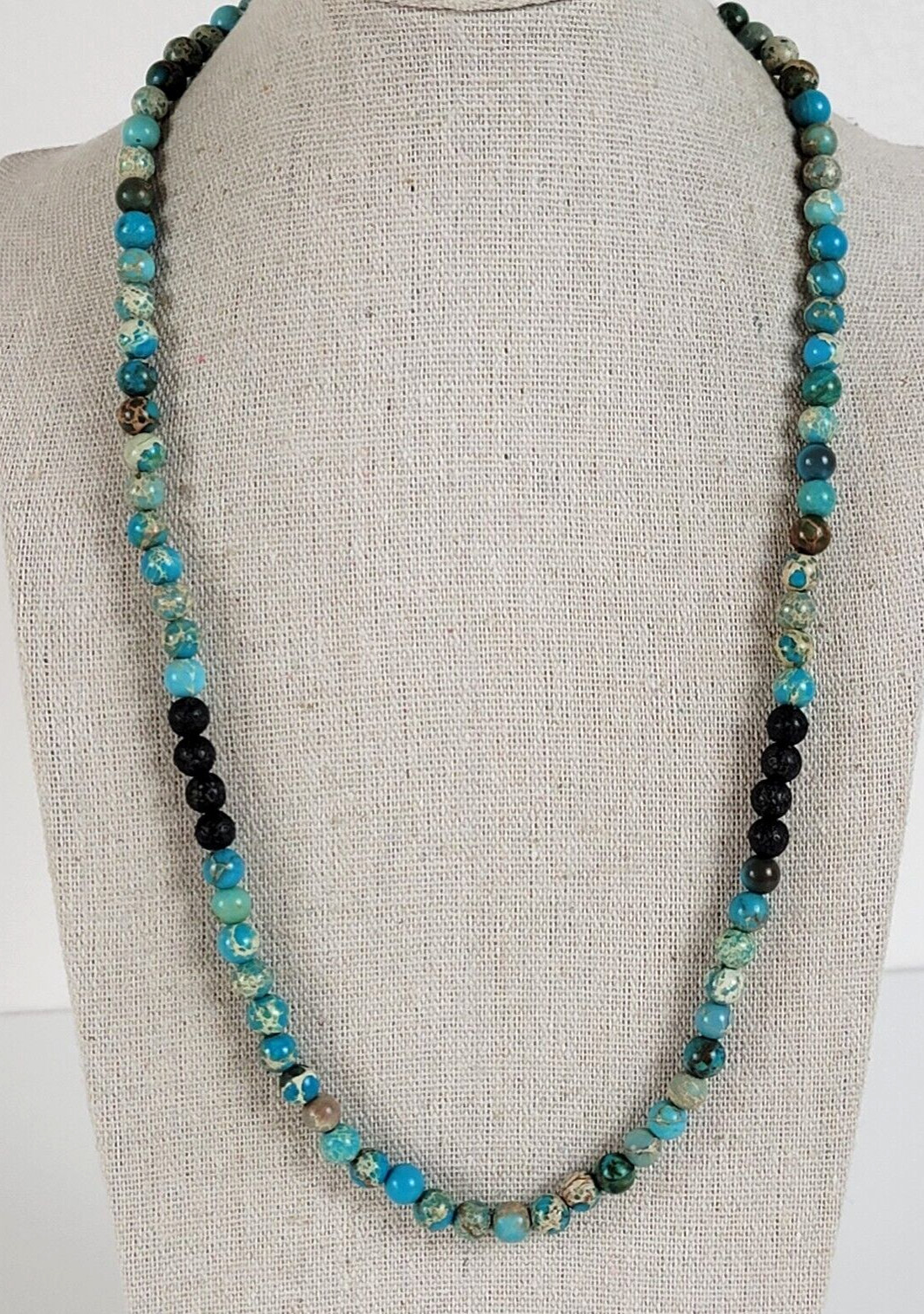 Vintage Multicolor Gemstone Beaded Stretch Necklace 21 In Bohemian Surfer