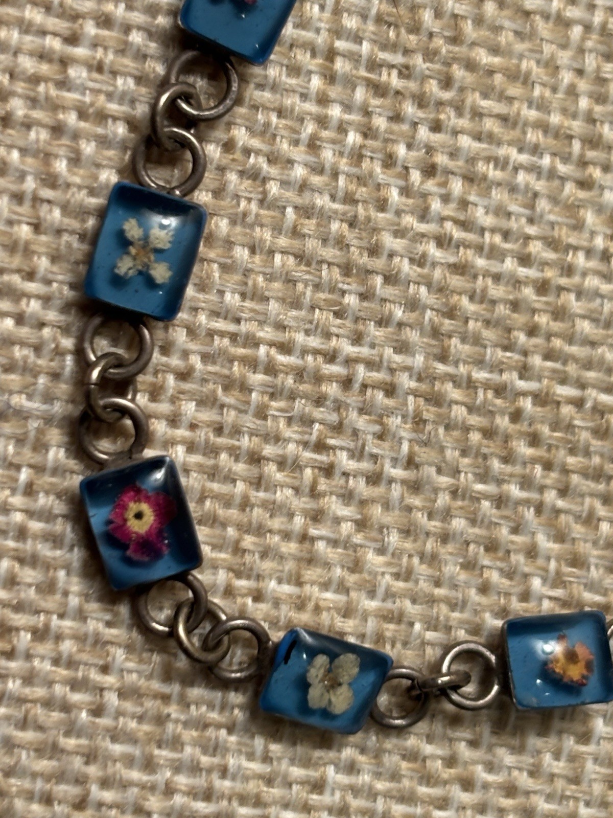 Unusual Sterling Bracelet With Glass Flower Inserts 925 Mexico Maker MWS