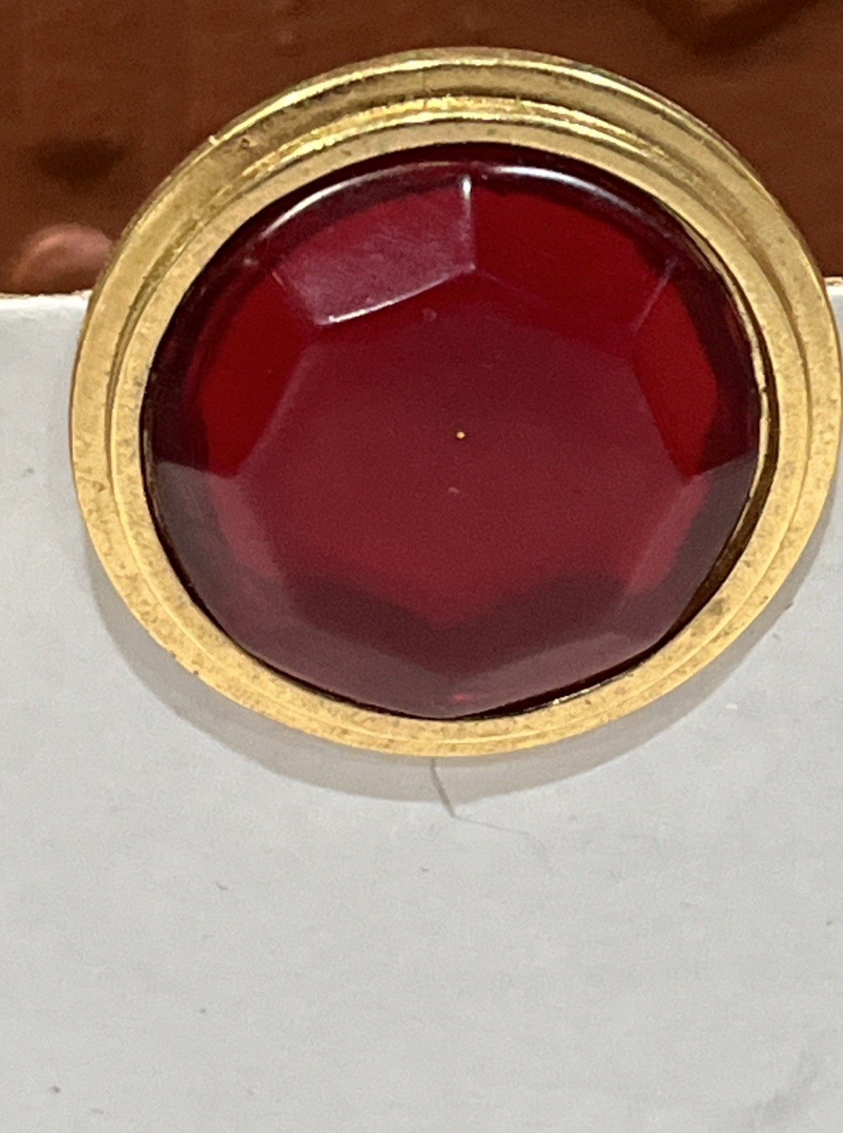 Vintage Yves Saint Laurent earrings Resin Ruby Stone Pierce Gold Tone Round