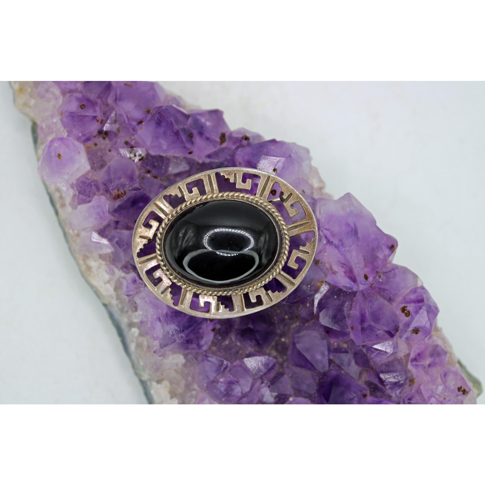 Taxco TV-76 Sterling Silver Black Glass Cabochon Pendant/Brooch