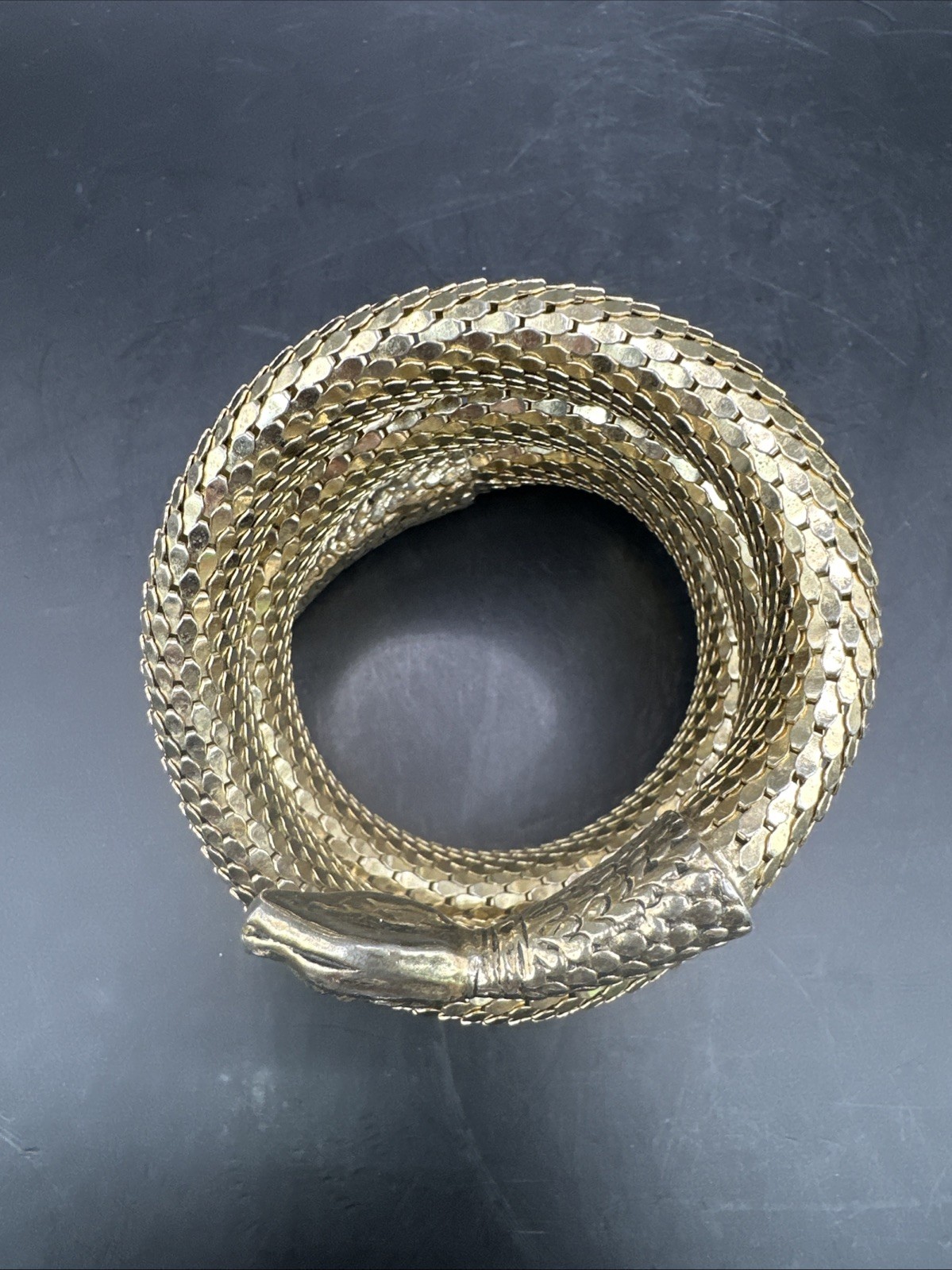Whiting & Davis 50s 60s Gold Plated Figural Snake Coil Triple Wrap Bracelet