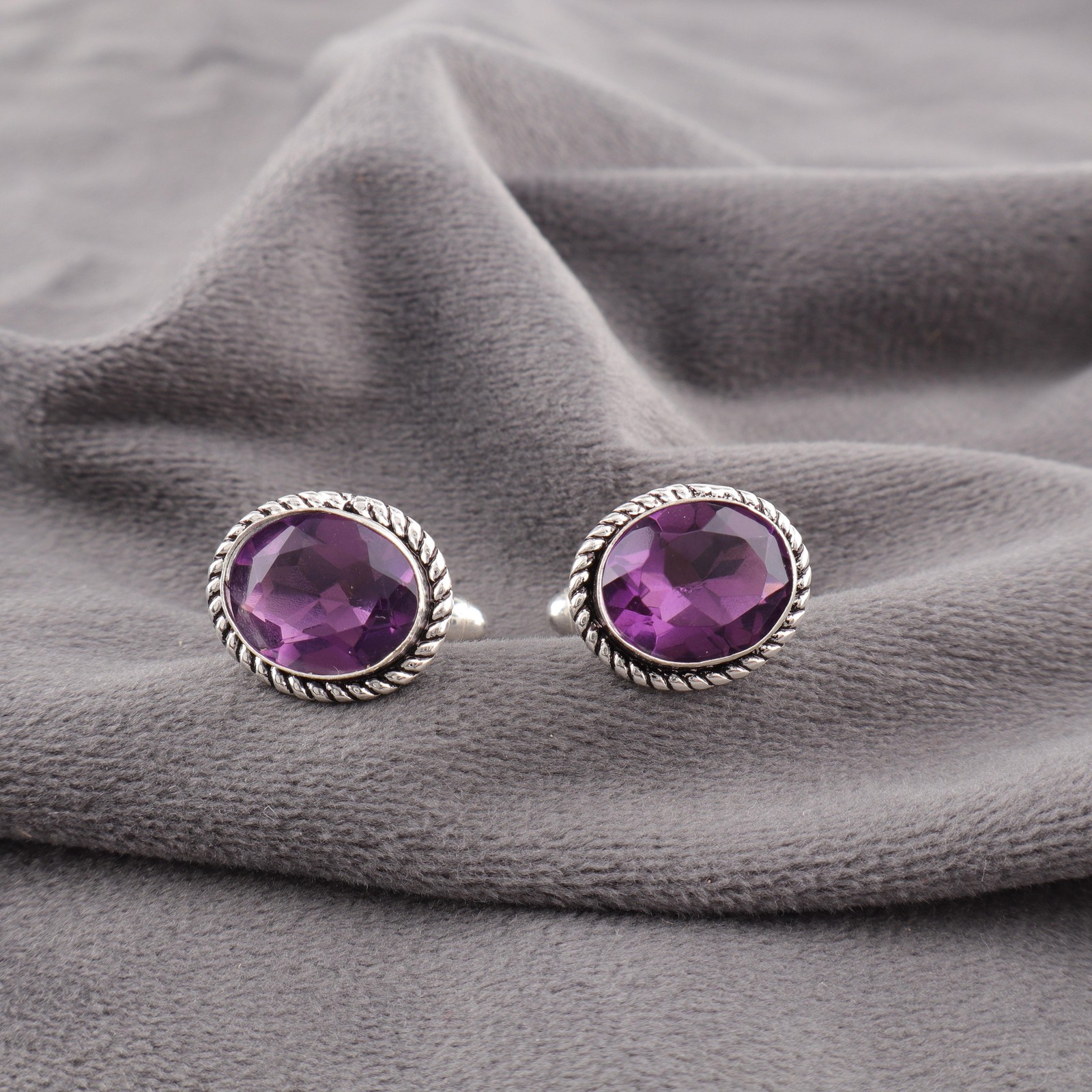 Genuine Amethyst Purple Statement Business Formal Classic Cufflinks 925 Silver