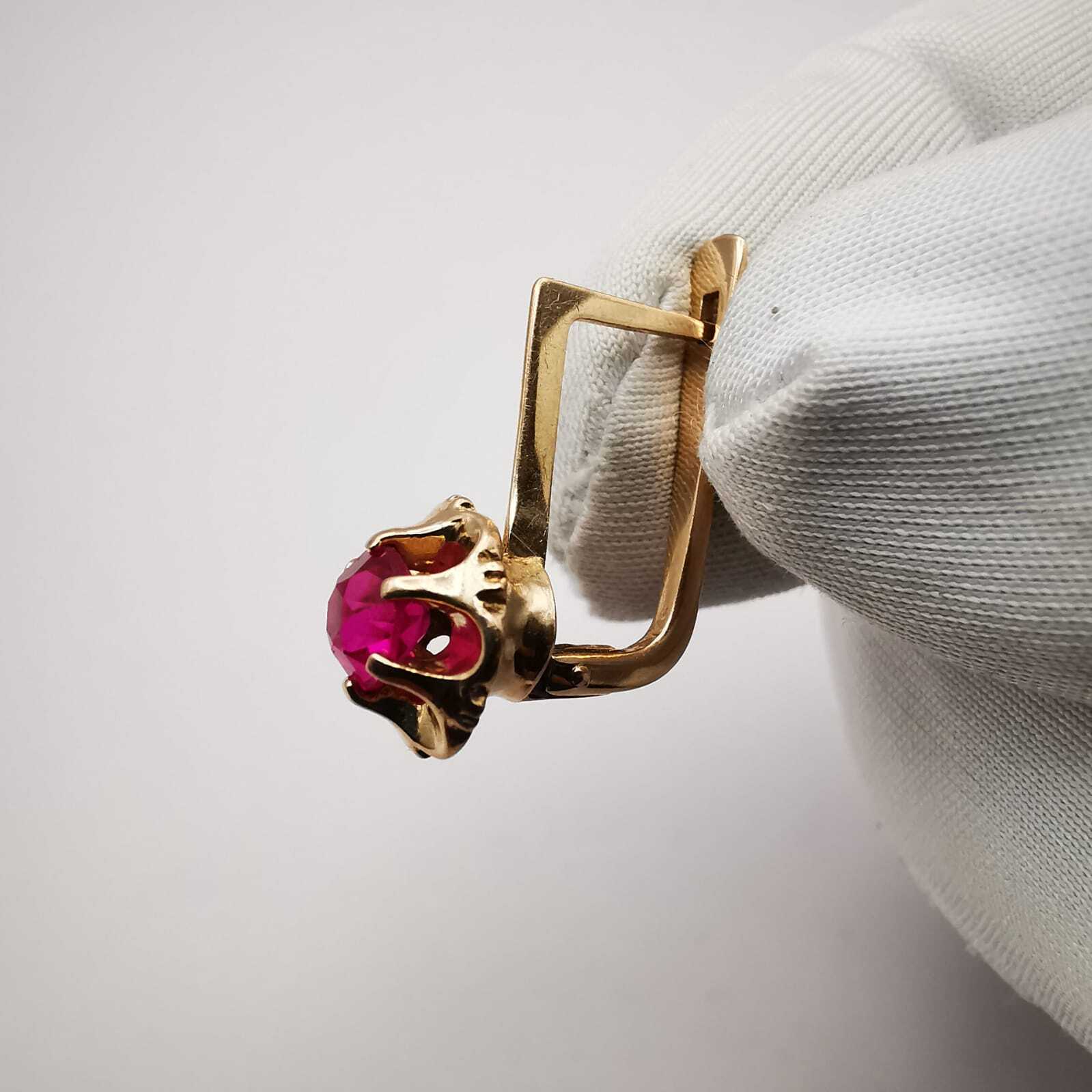 USSR Vintage Earrings Rose Gold 583 14K Star Jewelry Ideal Condition Ruby 4.4g