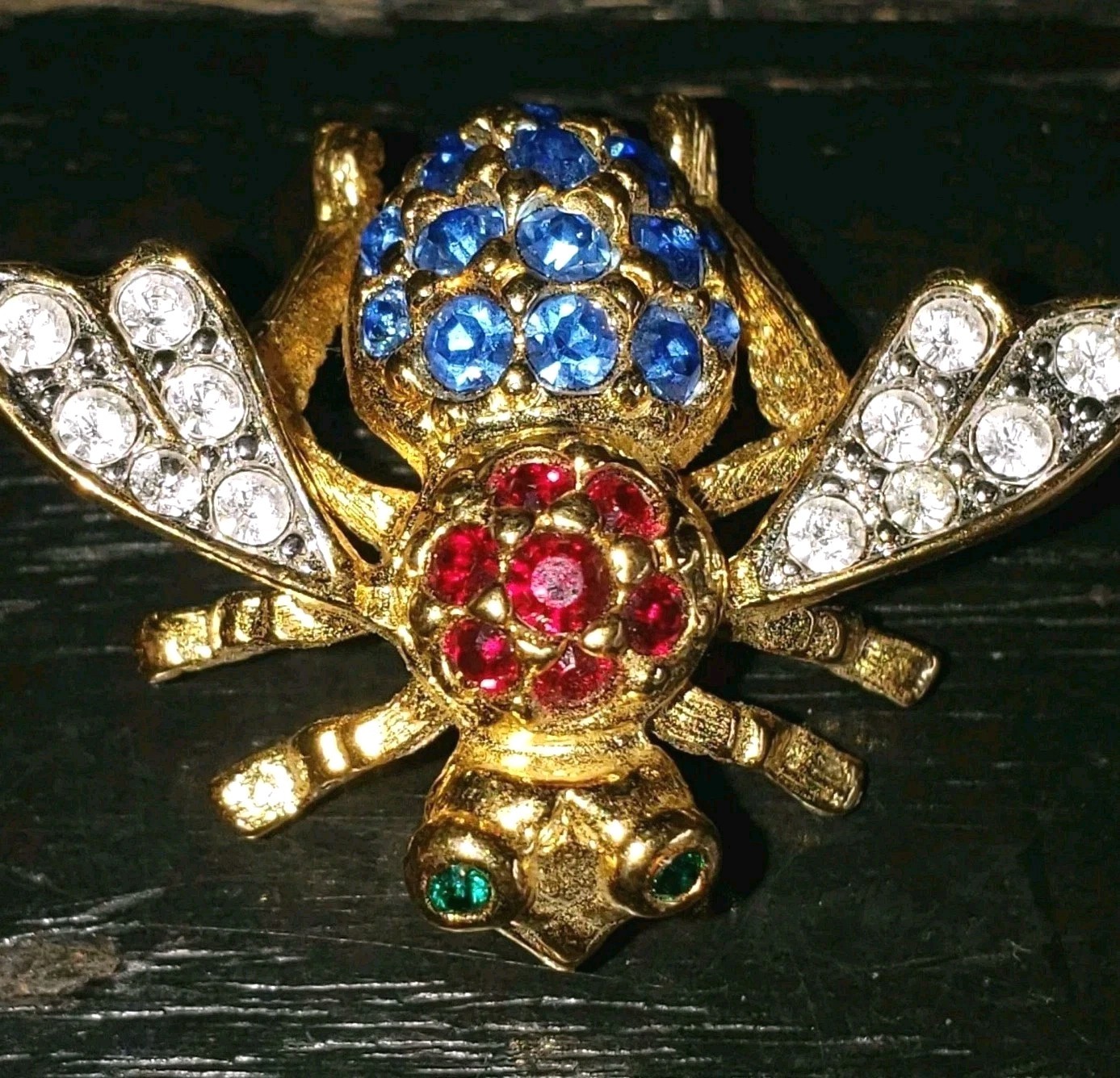 Patriotic Bumble Bee Brooch Red White Blue Crystals JOAN RIVERS Costume Jewelry
