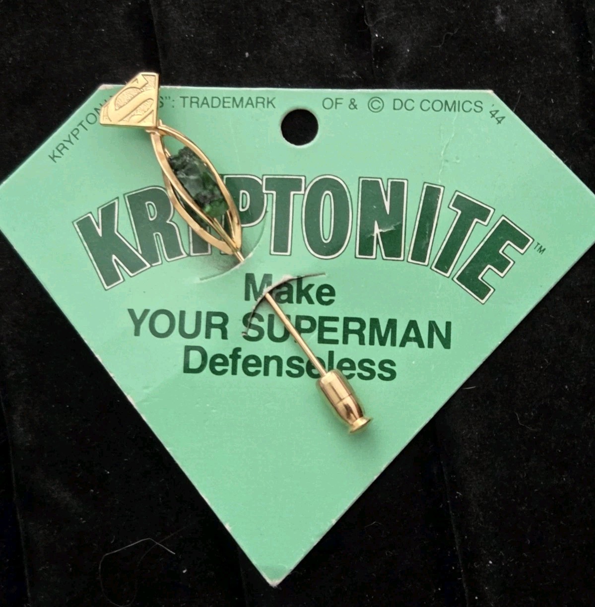 Vintage KRYPTONITE Brooch Stickpin MAKE YOUR SUPERMAN DEFENSELESS DC Comics NEW