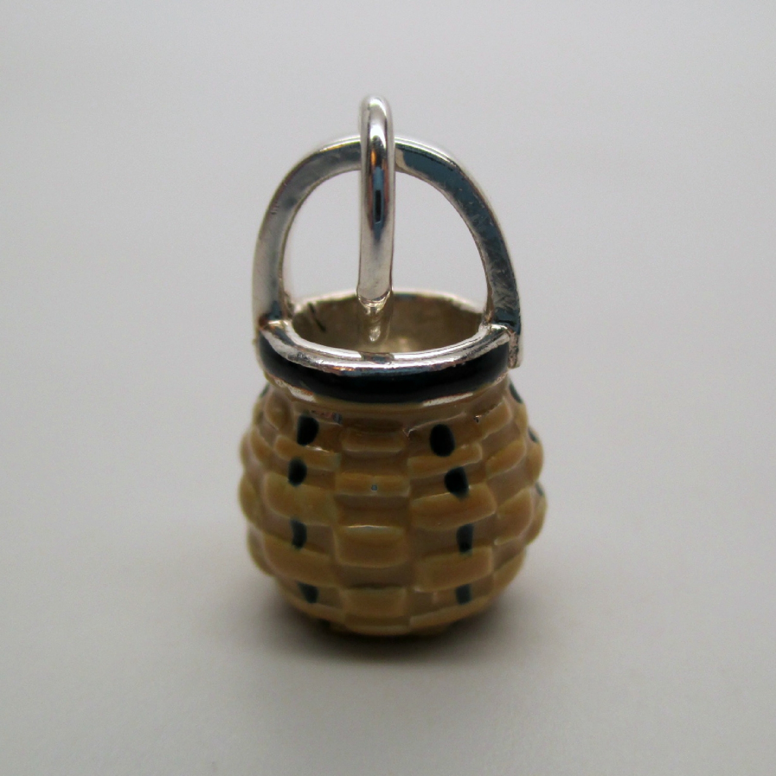 Sterling Silver ACORN BASKET Charm for Bracelet PENDANT Hand-enameled CUTE!