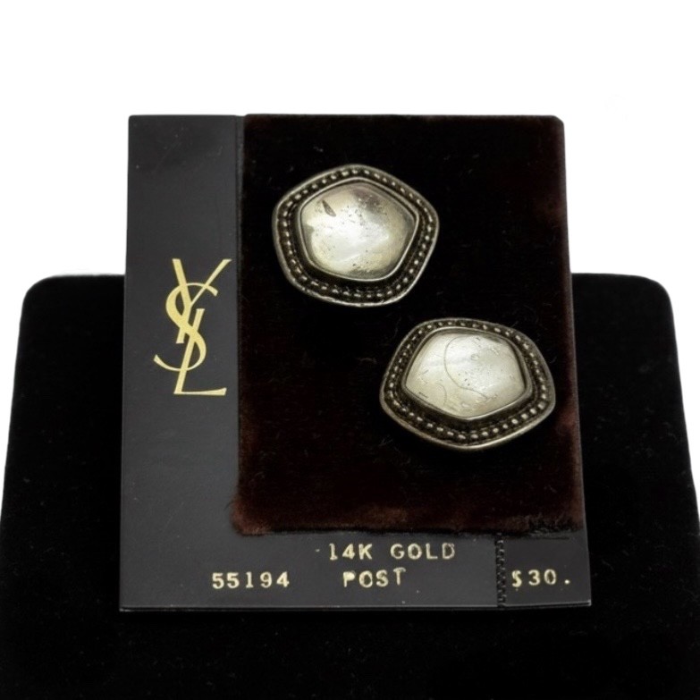 Vintage 1982 YSL Yves Saint Laurent Gripoix Poured Glass Earrings 14k post