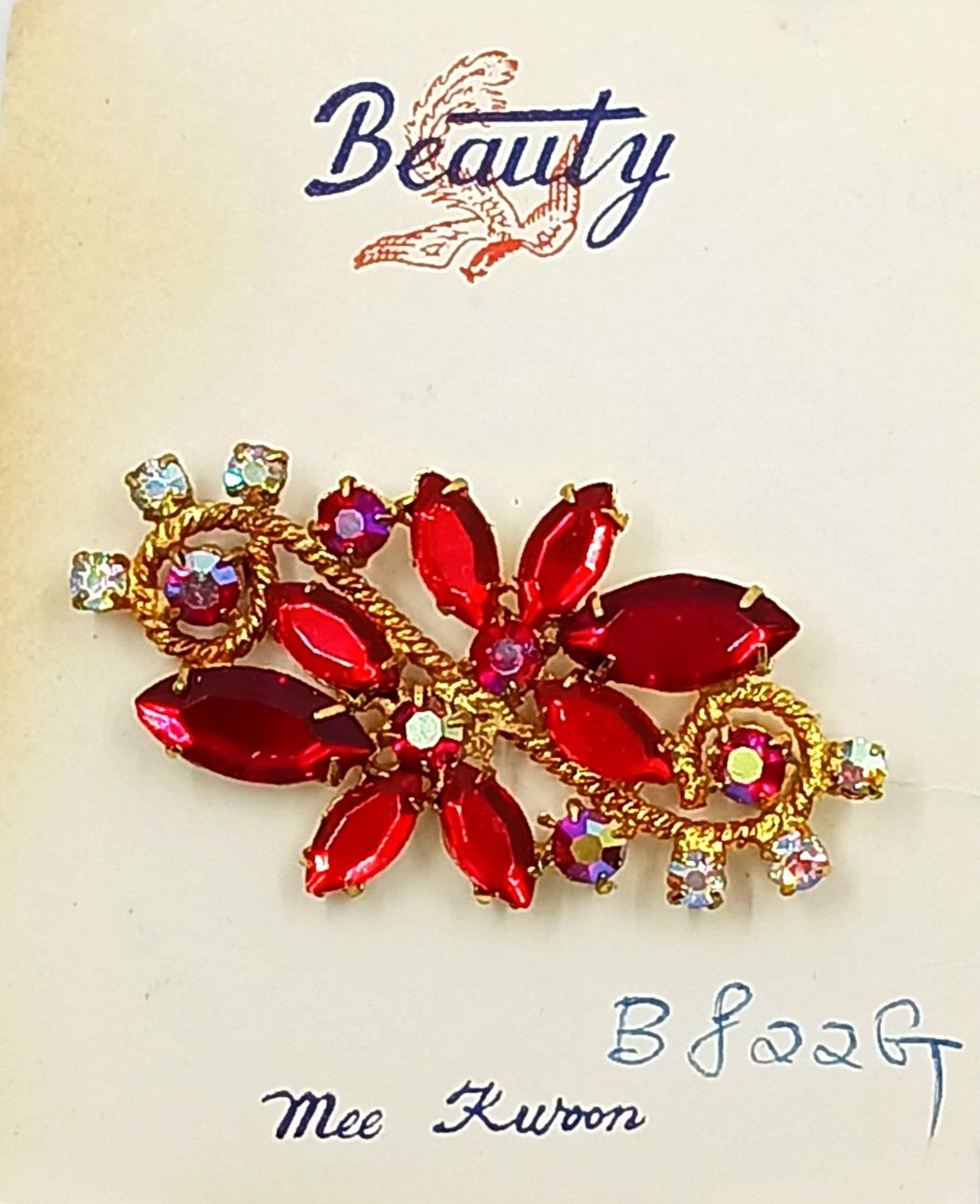 Vintage Beauty by Mee Kwoon Pin Brooch Lot Rhinestone Hand Crafted New Old Stock