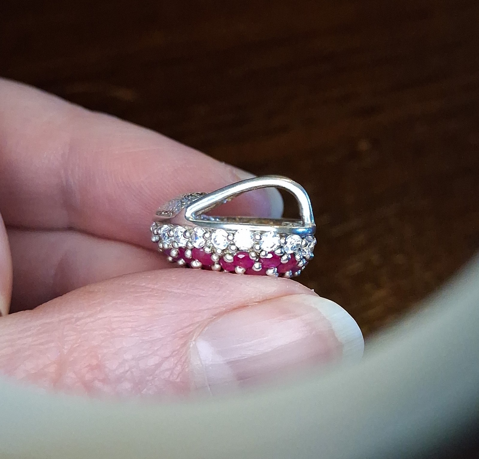 Vintage 1990s Sterling Pave Ruby Heart Slide Pendant Avon See Pics/Description