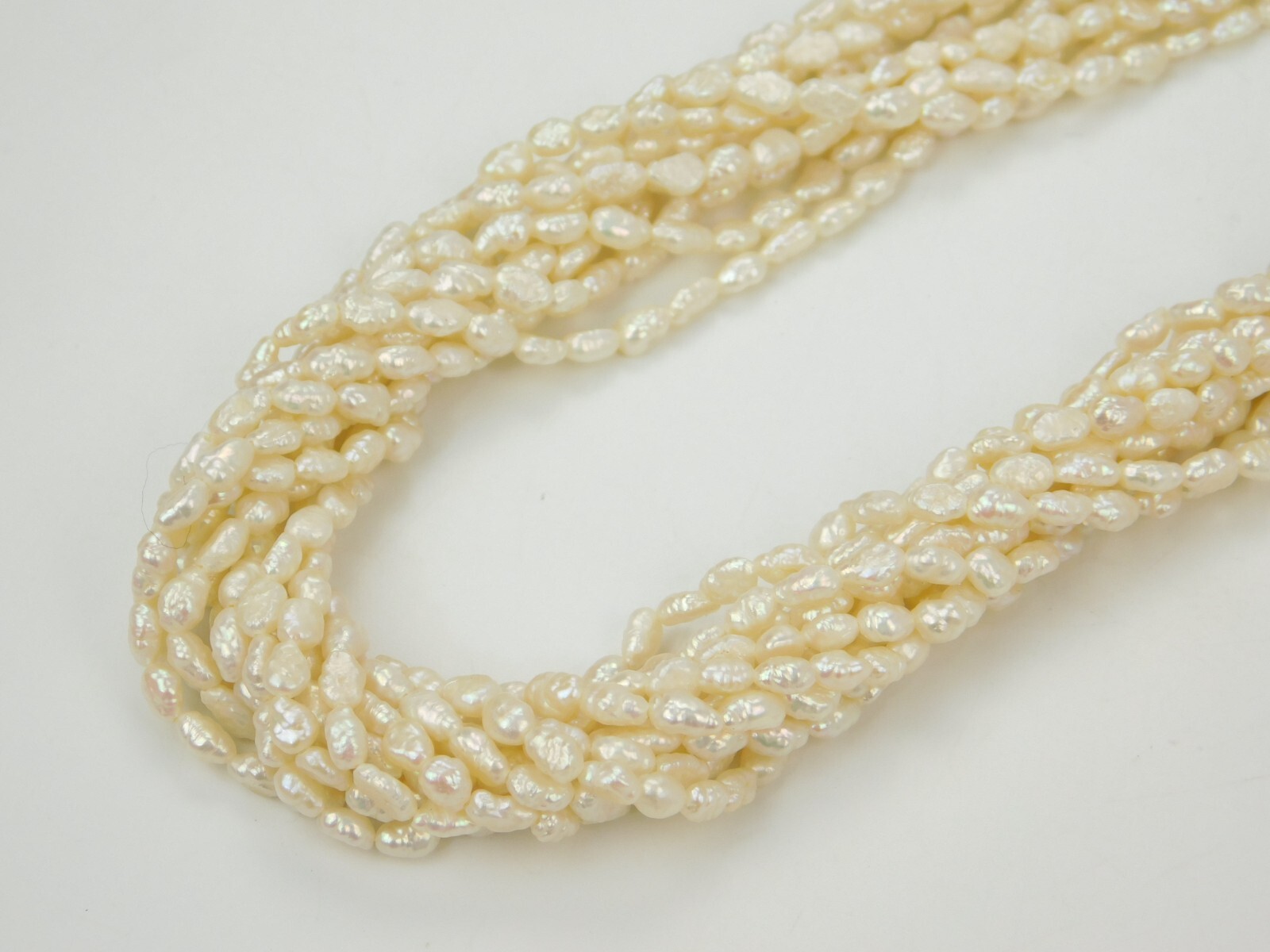 VTG 14k Gold JCM 14k Gold Multi 10 Strand Rice Pearl Necklace 17″ Long 61.6g