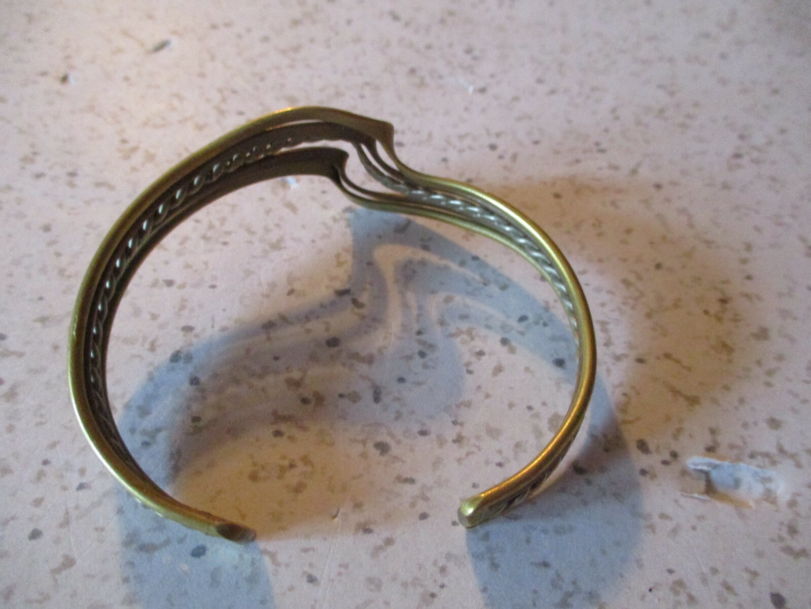 VINTAGE, CUFF BRACELET, COPPER, BRASS, TWISTED SILVERTONE, WAVE DESIGN, 2.25″ D