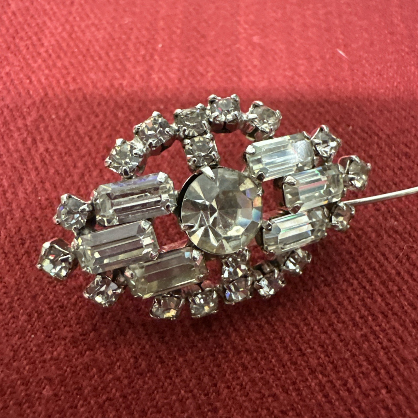 Unique “Made In Austria” Vtg. Rhinestone Brooch And Earrings Set Silver Tone